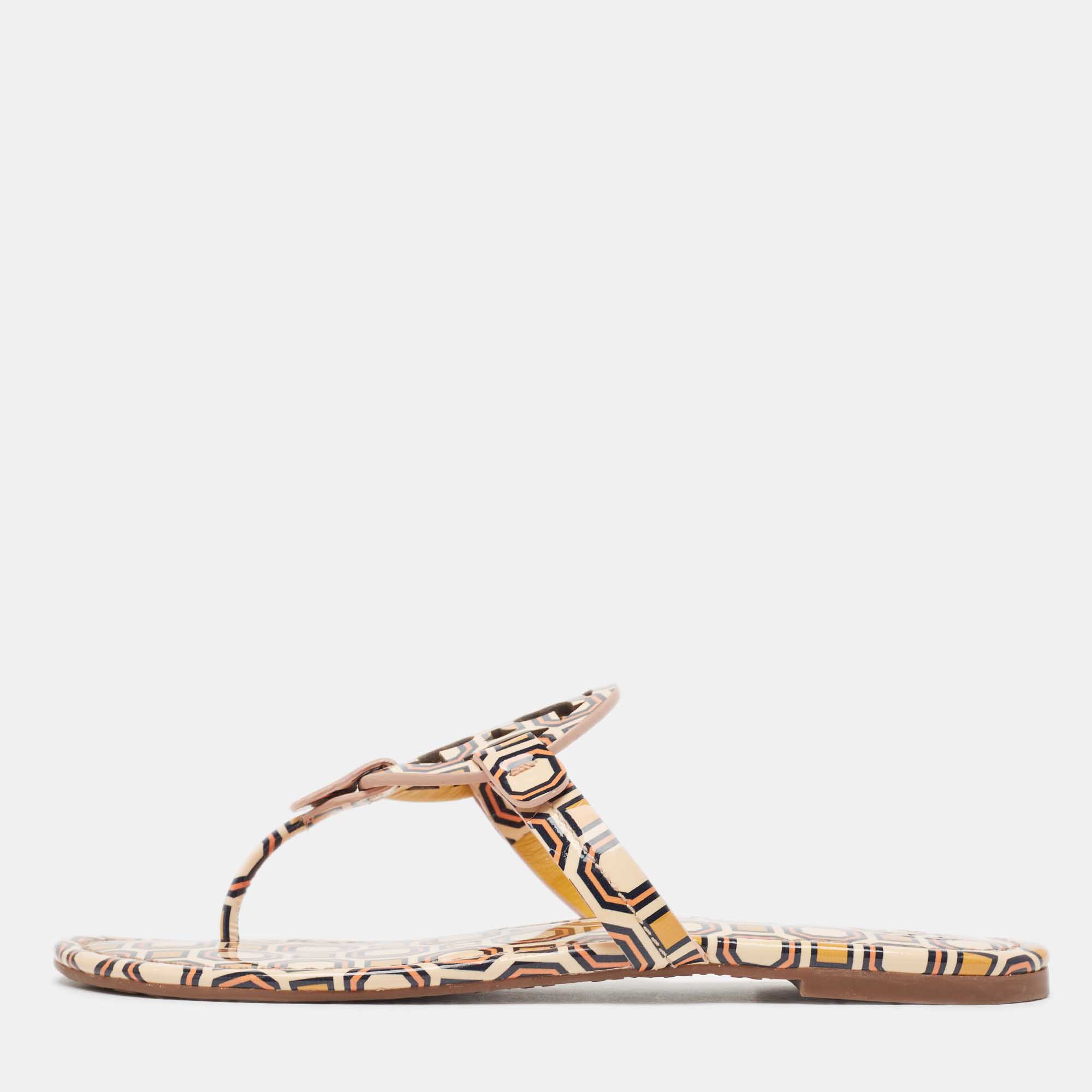 Tory Burch Yellow Patent Thong Flat Slides Size 39
