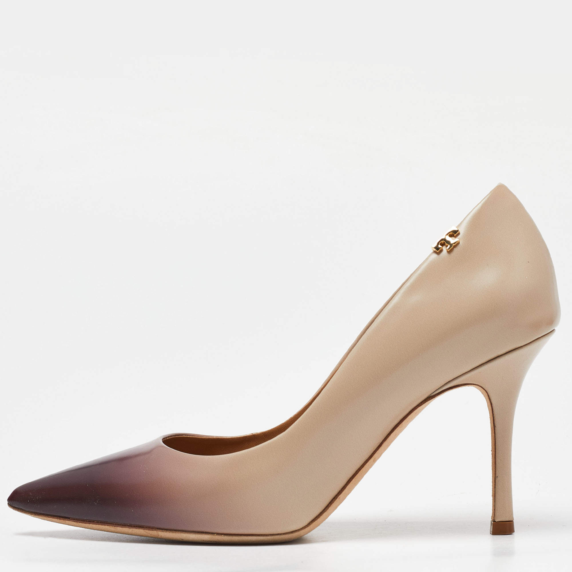 Pre Owned Tory Burch Two Tone Leather Penelope Ombre Pointed Toe Pump Size 35.5