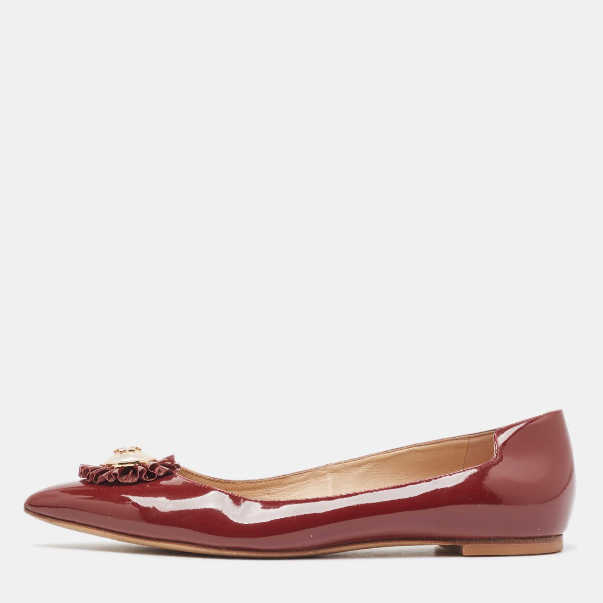 Tory Burch Brown Patent Leather Ballet Flats Size 37.5