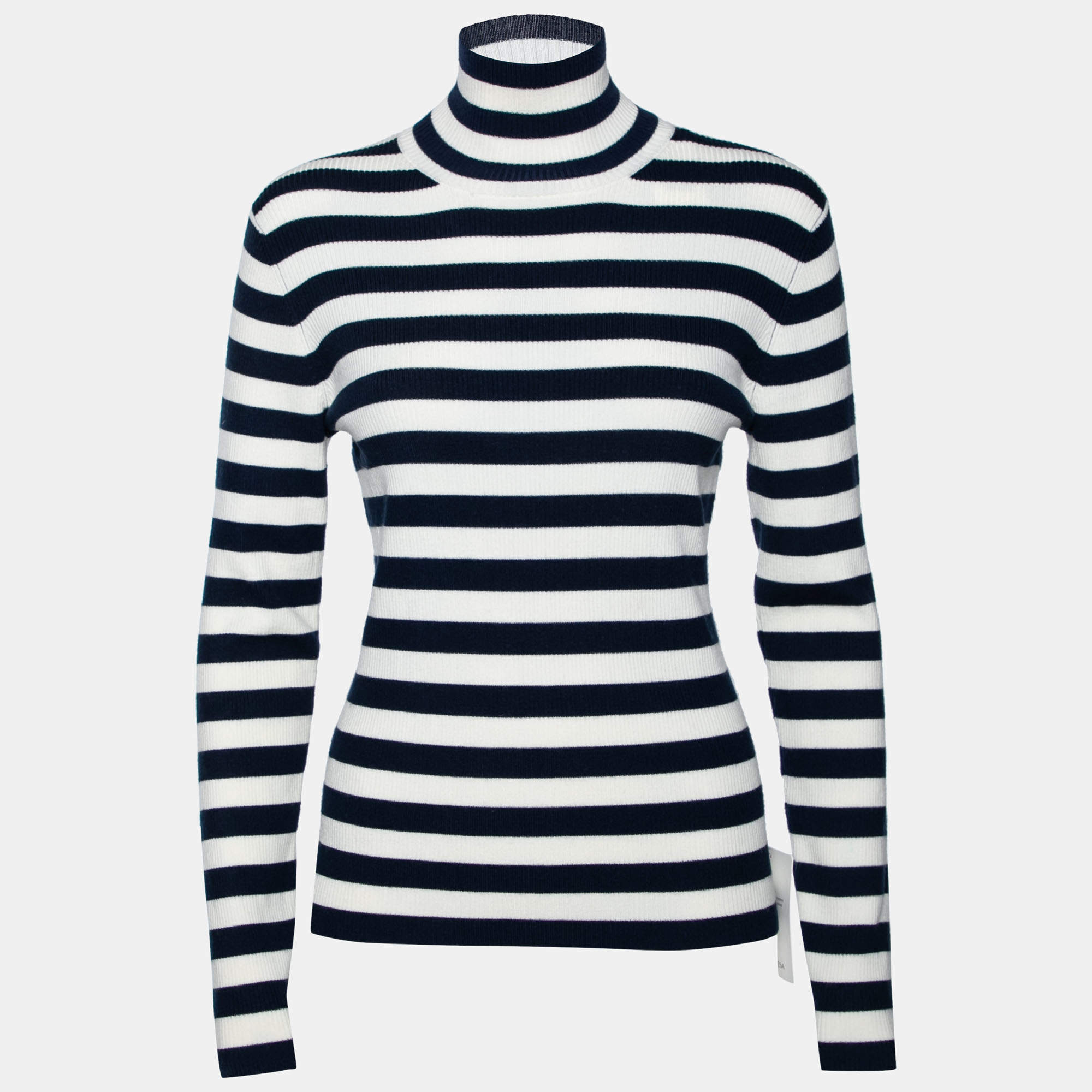 Tory Sport Navy Blue & White Striped Wool Long Sleeve Jumper M 