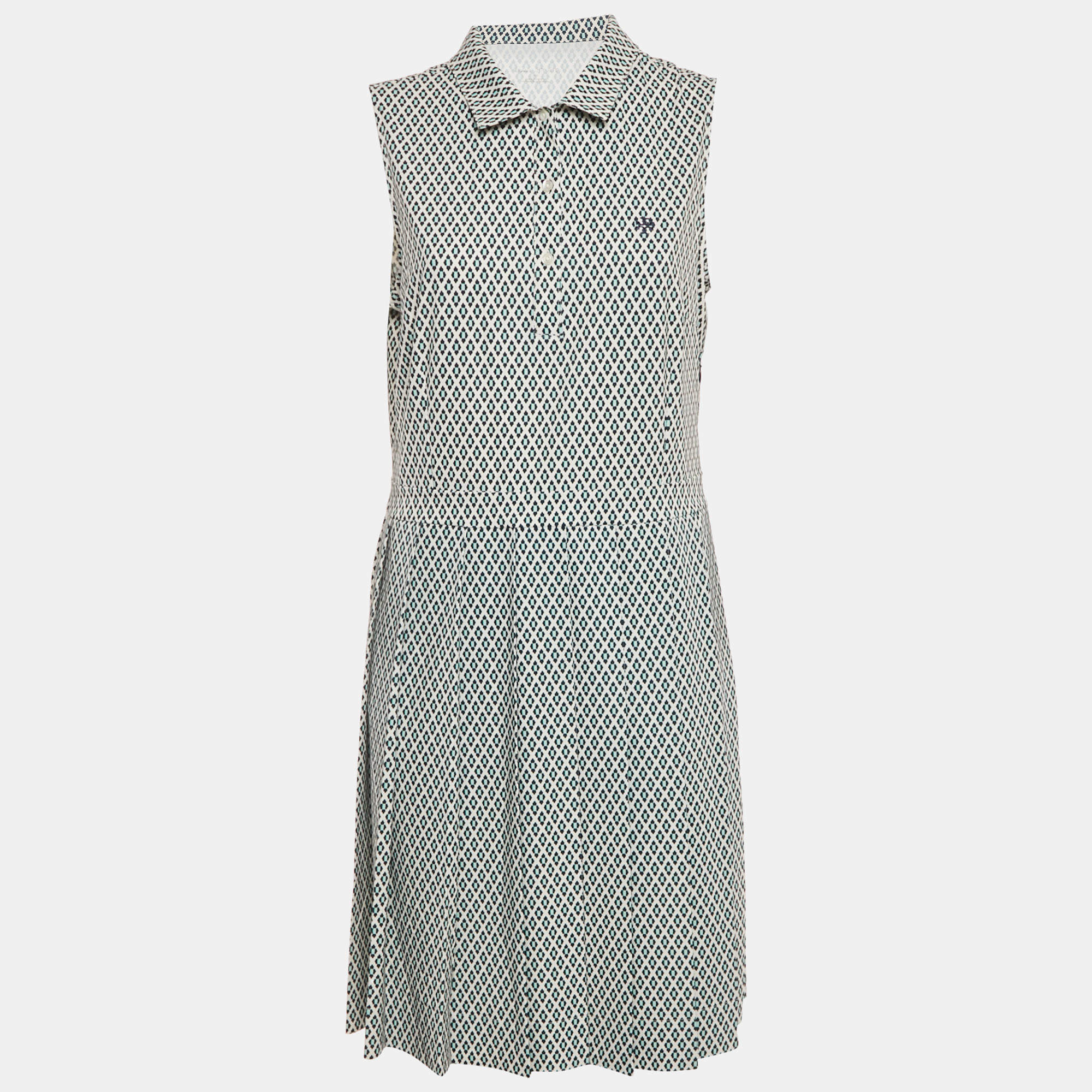 Pre Owned Tory Sport Cream Printed Jersey Performance Pleated Golf Dress L