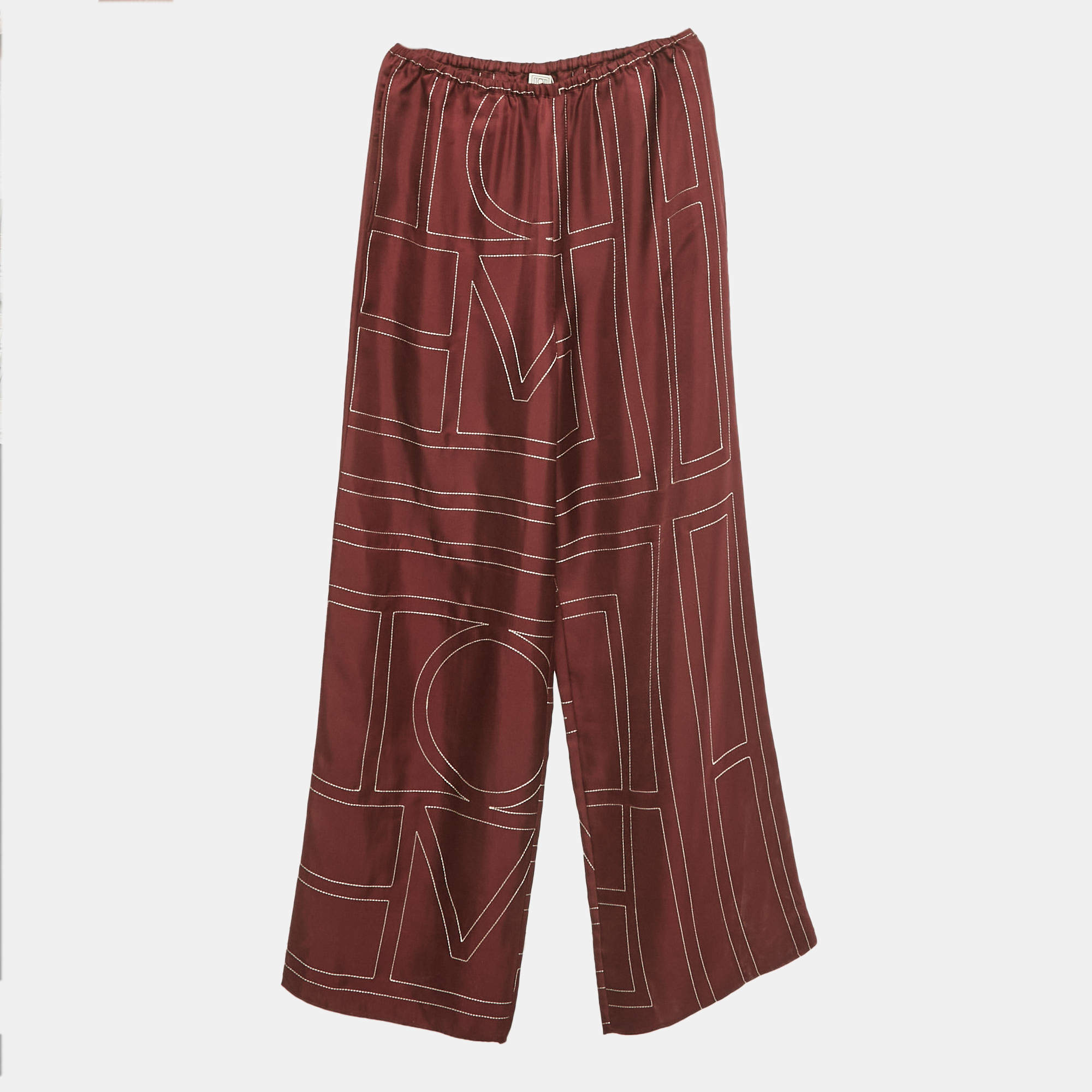 مملوكة مسبقًا Toteme Burgundy Monogram Silk PJ Trousers XS