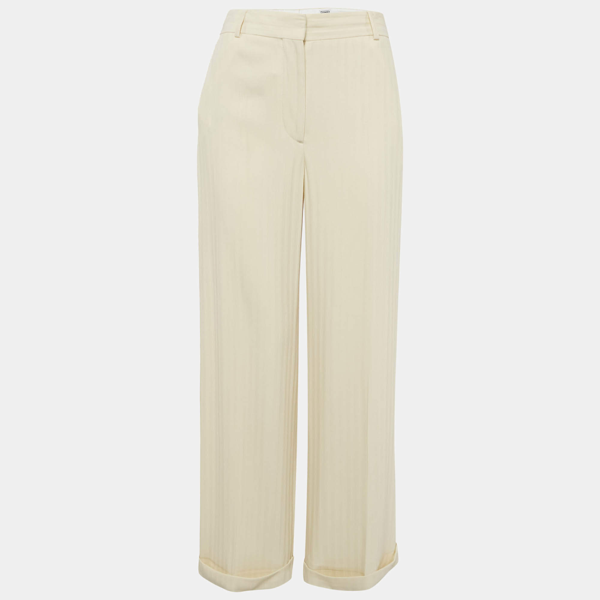 Toteme Cream Herringbone Tailored Trousers S