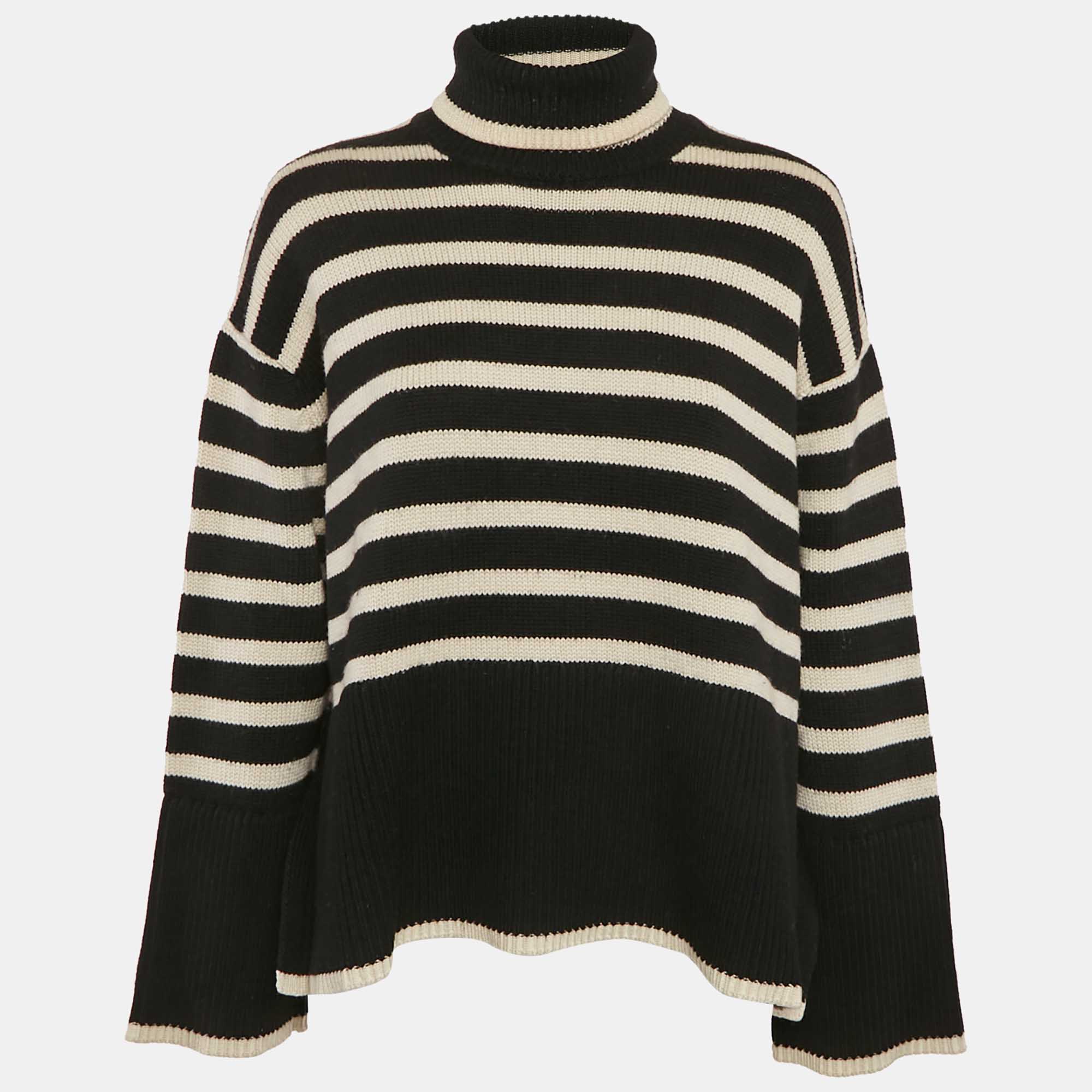 Toteme Black/White Signature Stripe Wool and Cotton Knit Turtleneck Sweater S