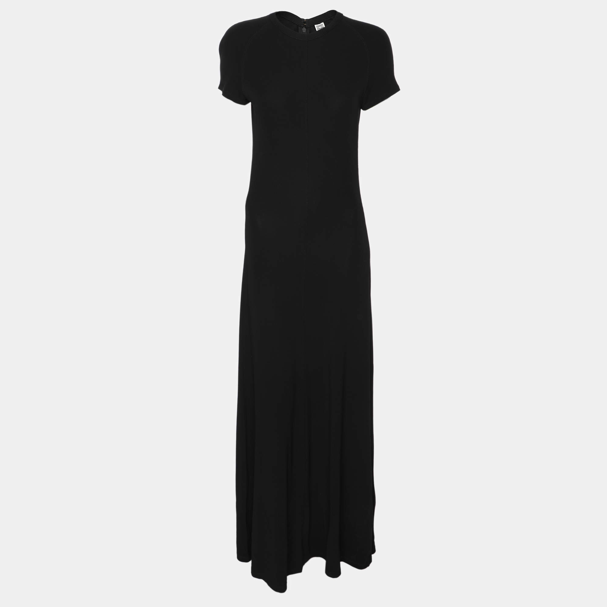 Toteme Black Fluid Jersey Short Sleeves Flared Maxi Dress XS