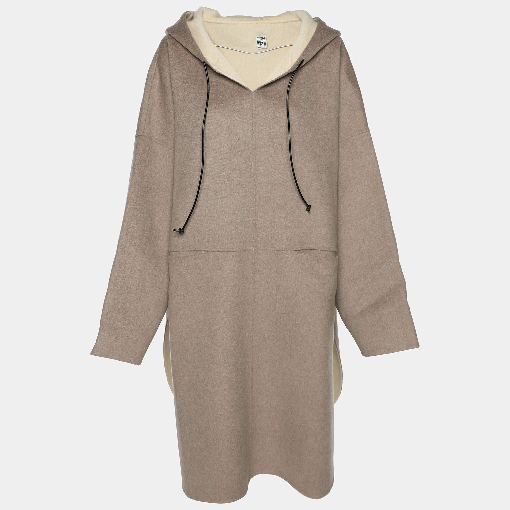 Toteme Grey Wool-blend Felted-flannel Hooded Poncho L