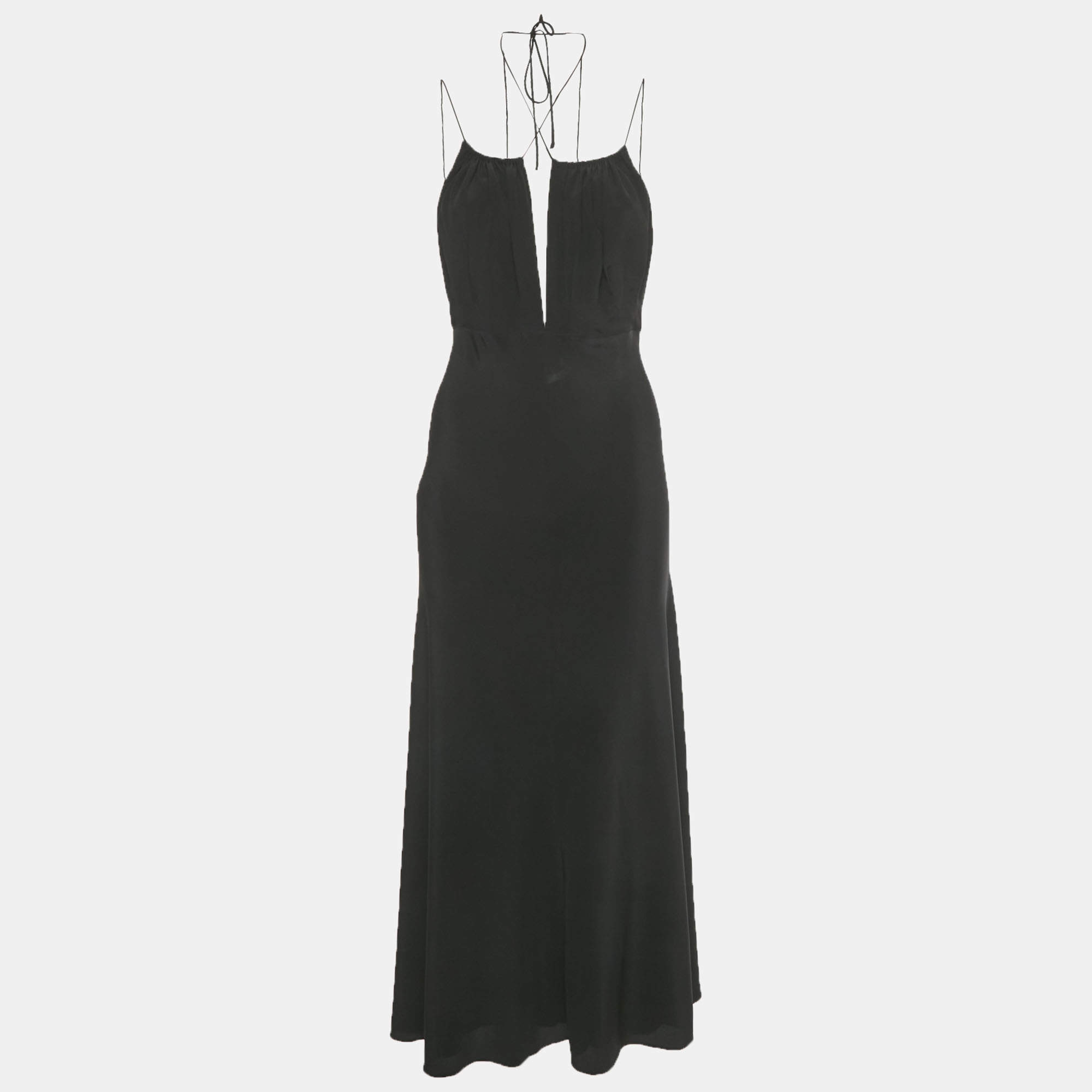 Pre Owned Toteme Black Silk Gathered Halter Neck Maxi Dress S