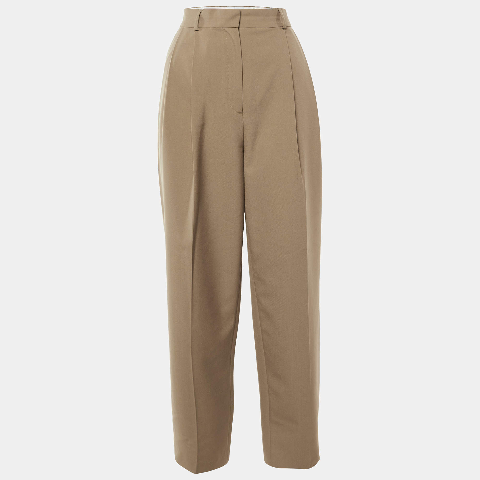 Pre Owned Toteme Khaki Wool Double Pleated Trousers S/Waist 32"
