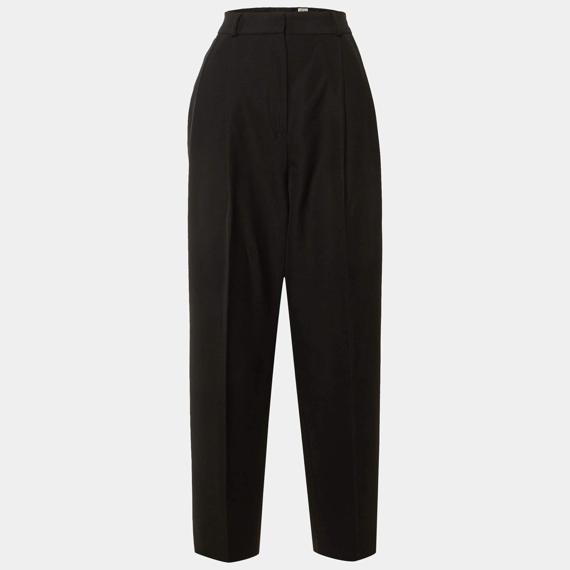 مملوكة مسبقًا بنطلون توتيم أسود بمزيج من الصوف مزدوج الثنيات بتصميم مخصص مقاس صغير