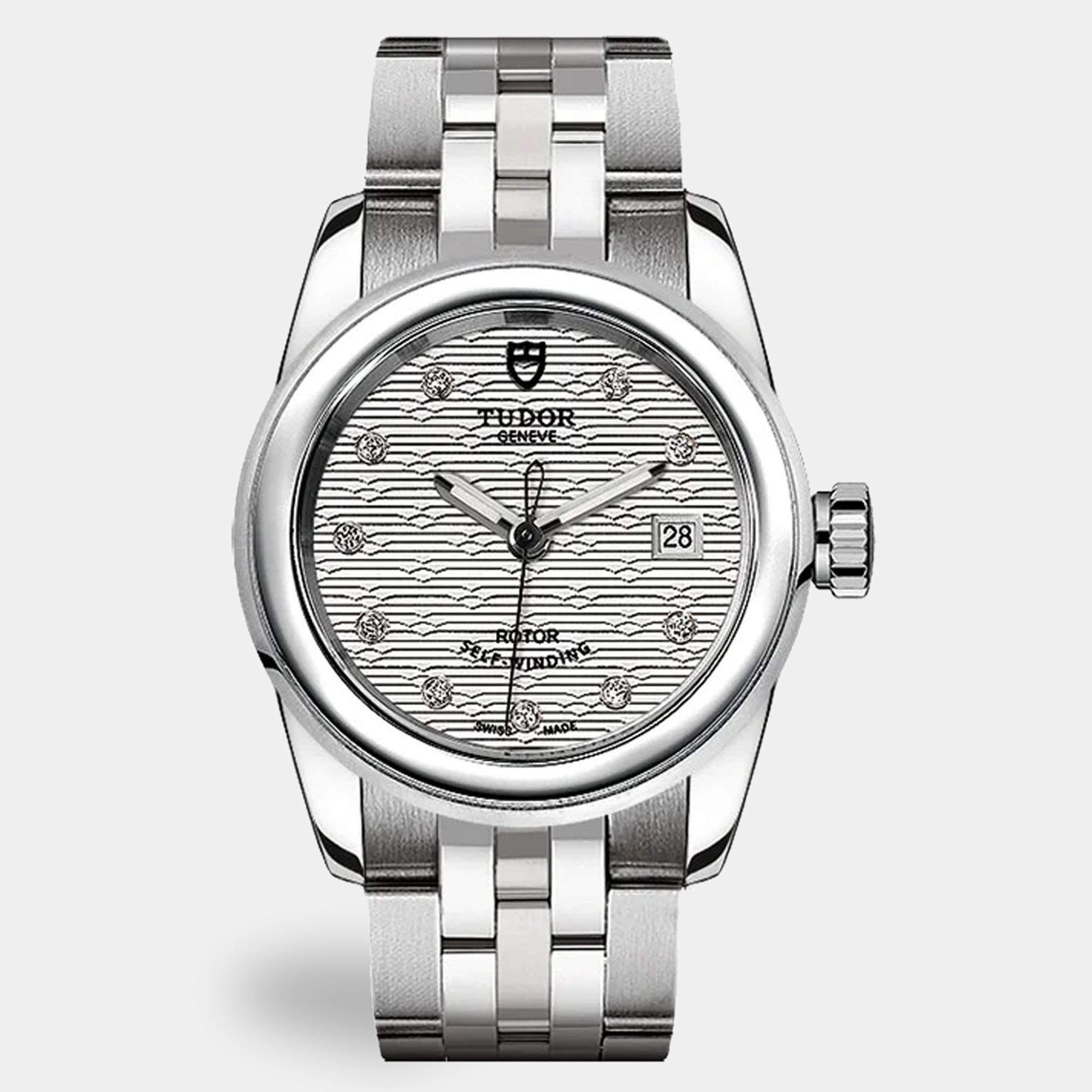 Pre Owned ساعة يد نسائية تودور أوتوماتيكية ستانلس ستيل بيضاء كلاسيكية M51000-0004 26 مم