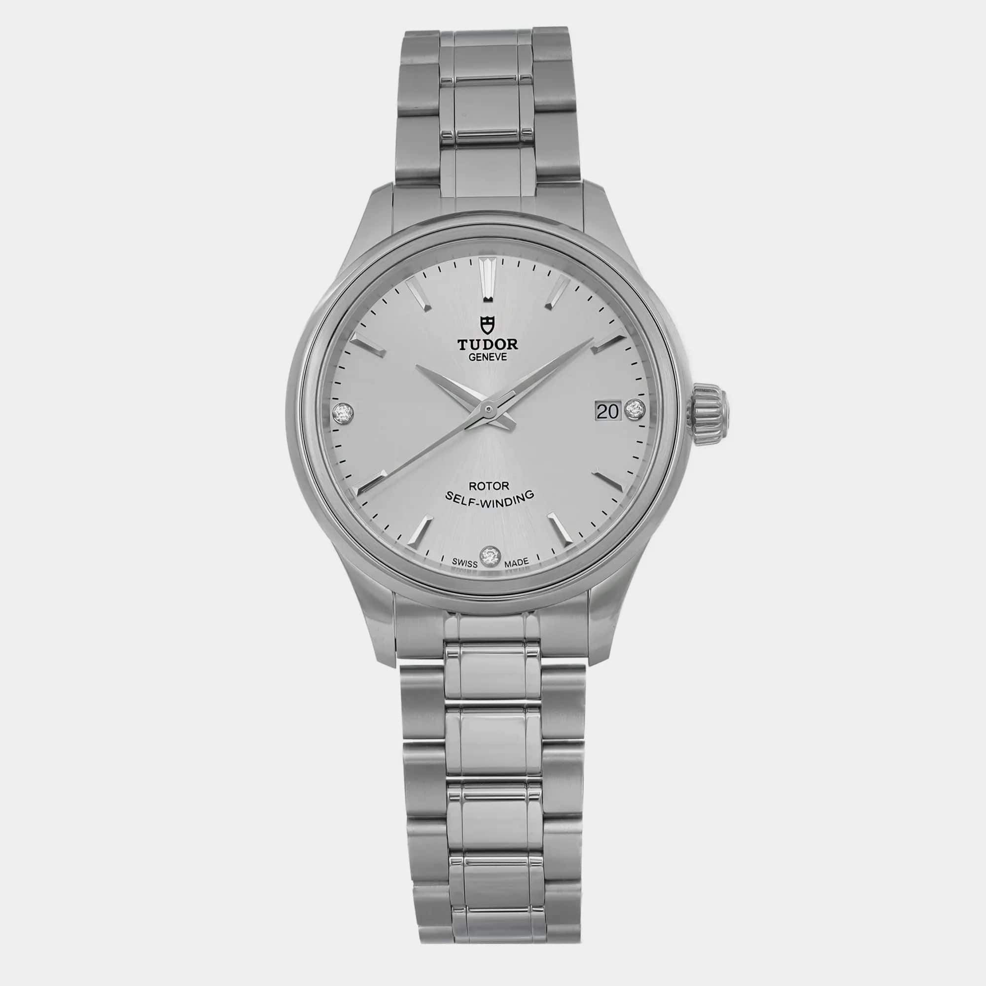 Tudor Black Diamond Stainless Steel Style Automatic Women's Wristwatch 34 mm