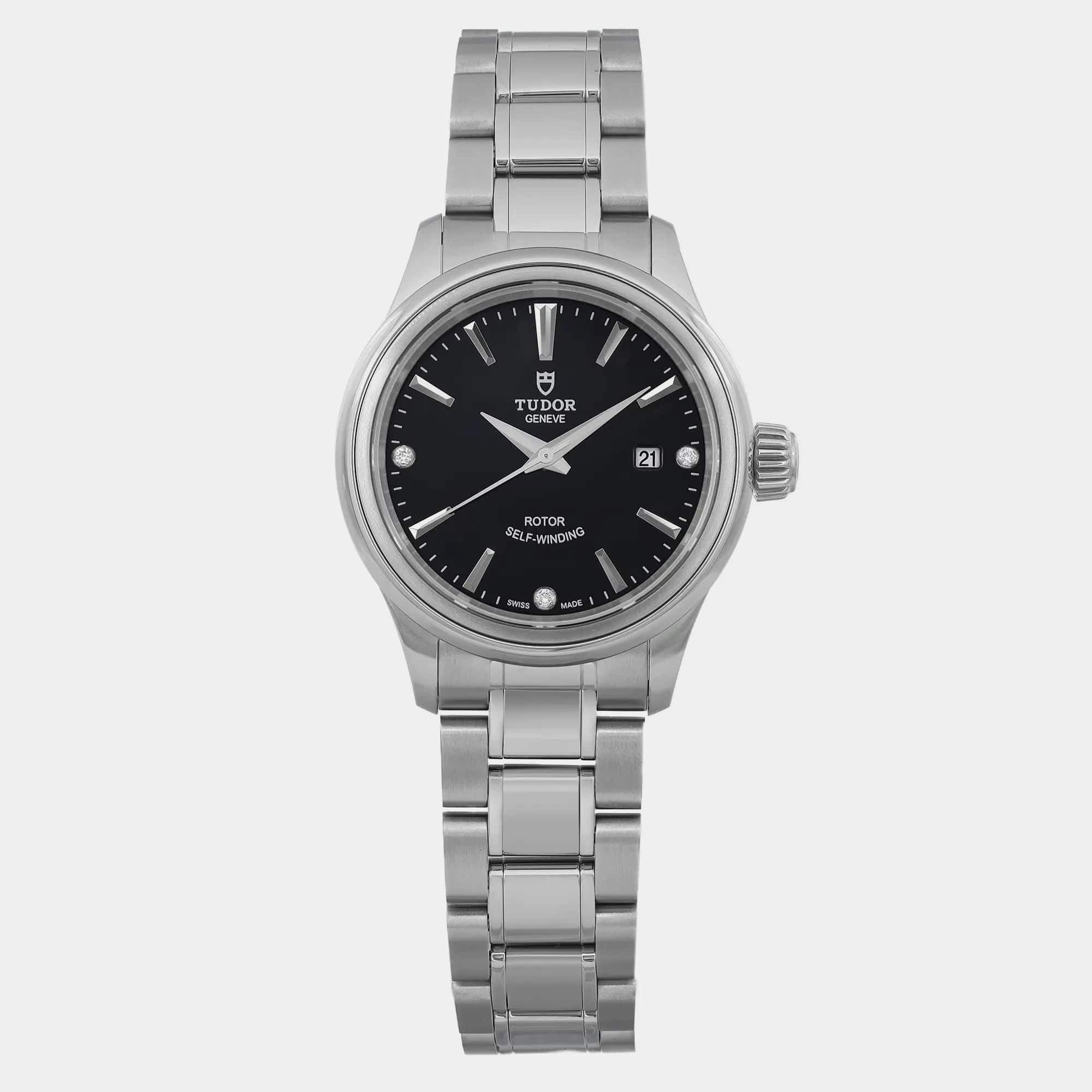 Tudor Black Diamond Stainless Steel Style 12100-0004 Automatic Women's Wristwatch 28 mm