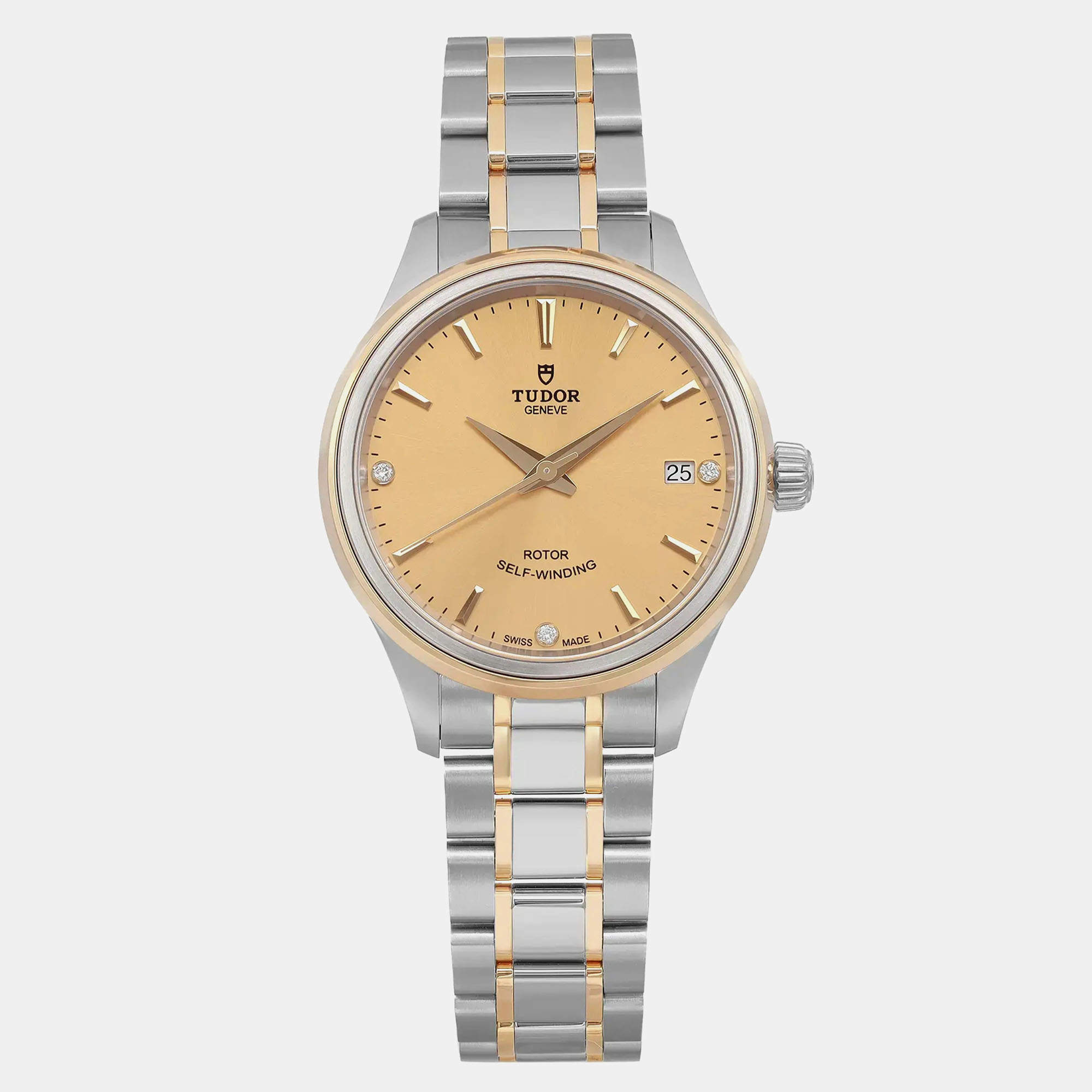 Tudor Champagne Diamond Yellow Gold Stainless Steel Style 12303-0004 Automatic Women's Wristwatch 34 mm 