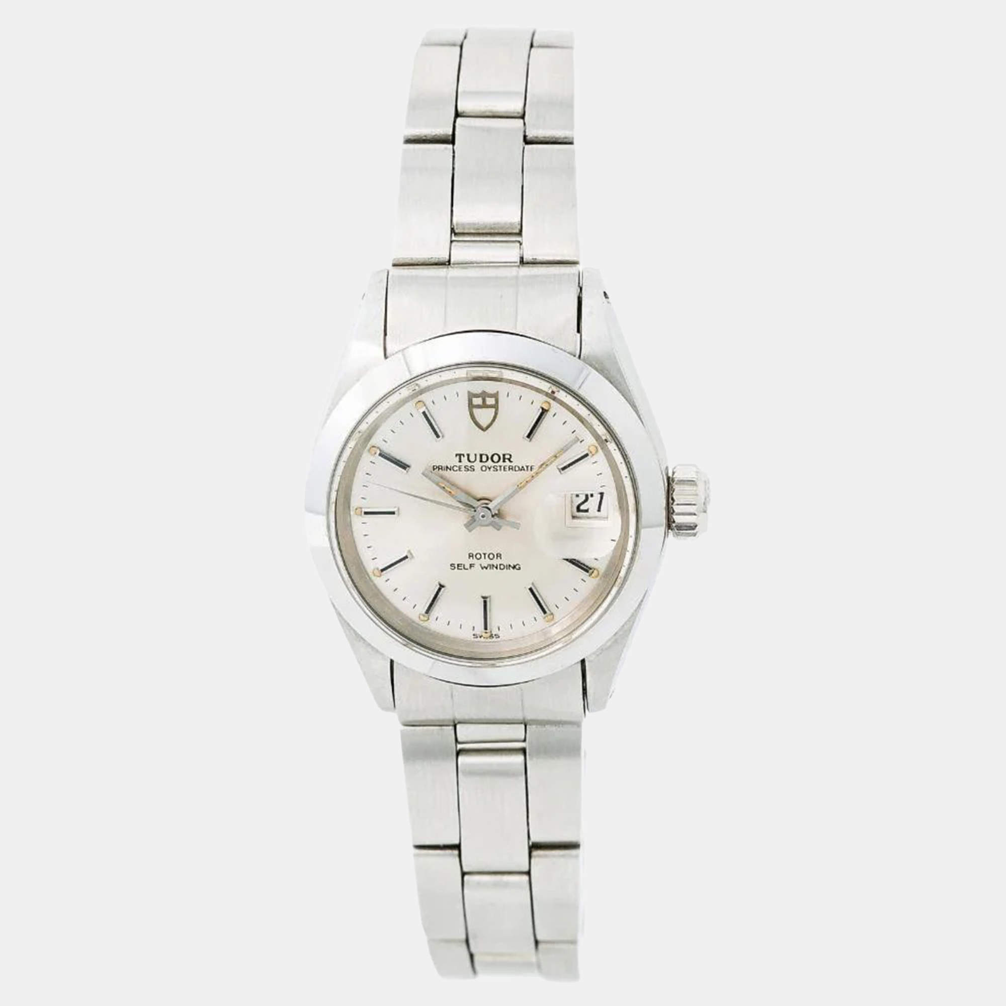 Tudor Silver Stainless Steel Prince Oysterdate 92400 Automatic Women's Wristwatch 25 mm