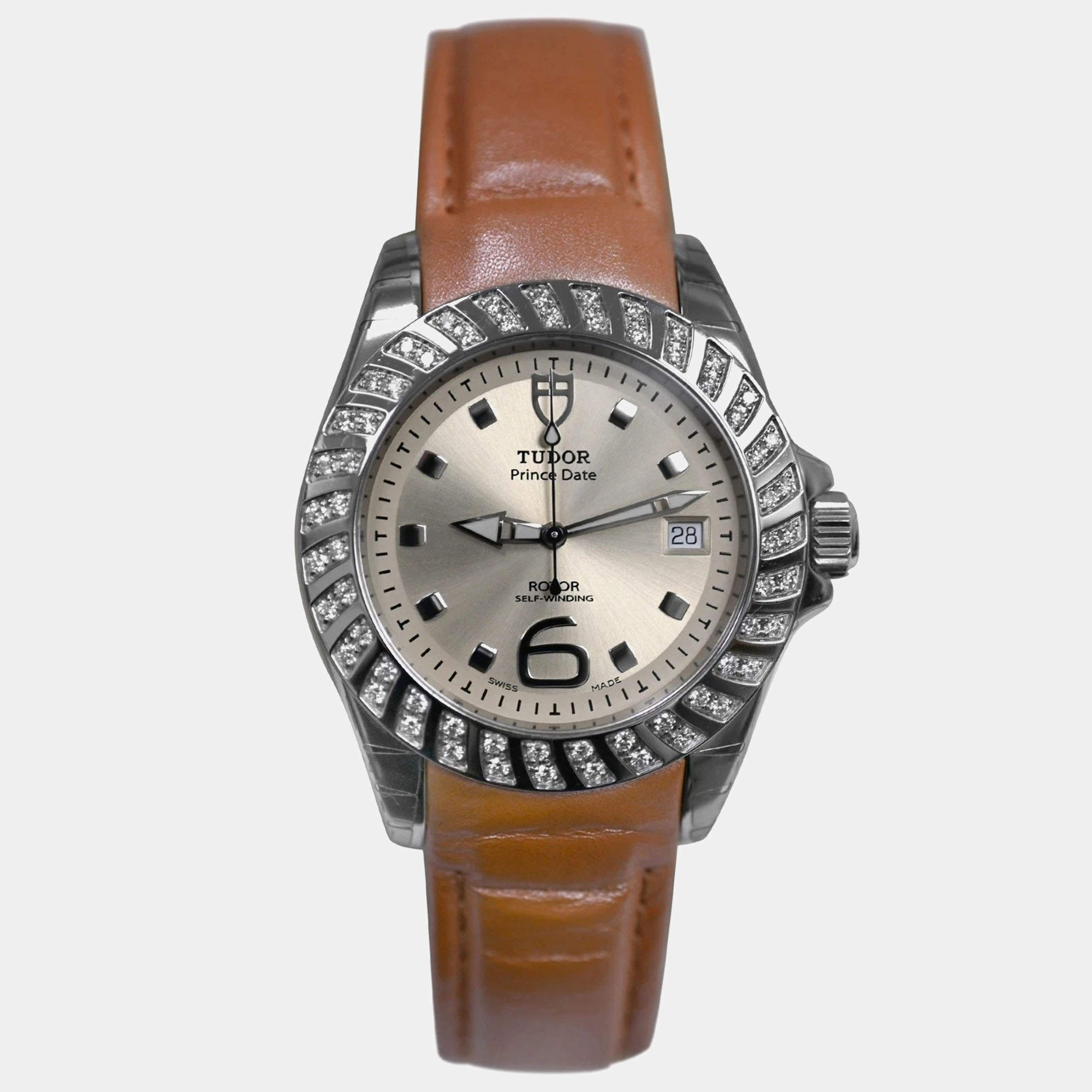 Pre Owned Tudor Prince Date 79430P Automatic Silver diamonds Stainless Steel Women's Wristwatch 39 mm