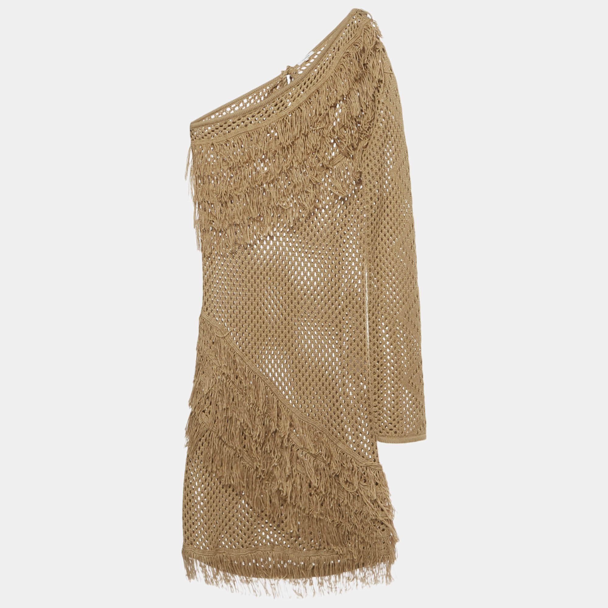 مملوكة مسبقًا فساتين تولاروسا تراكوتا كروشيه كتف واحد بيكابو قصير مقاس كبير