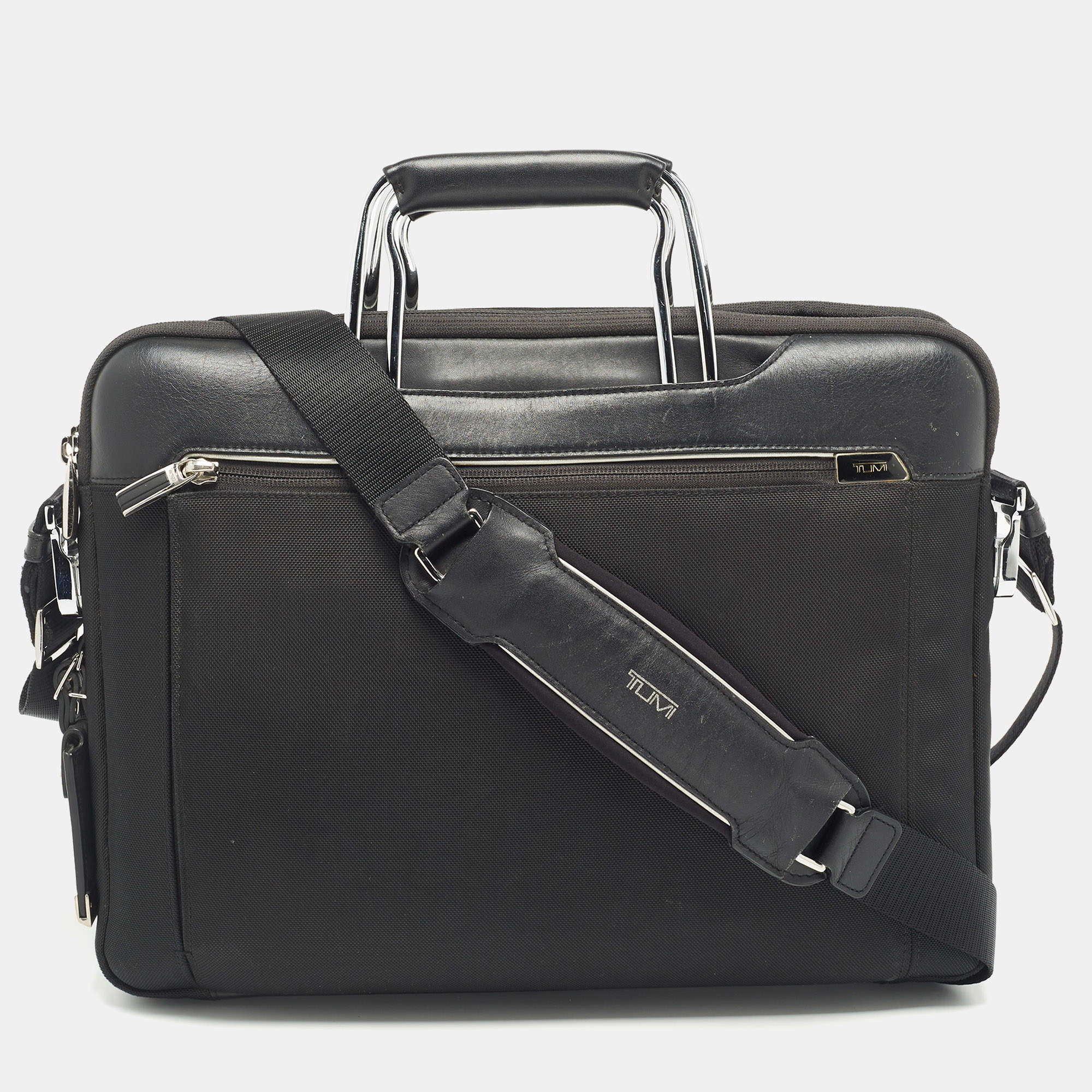Pre Owned TUMI Black Nylon and Leather Hamilton Arrivè Briefcase Bag