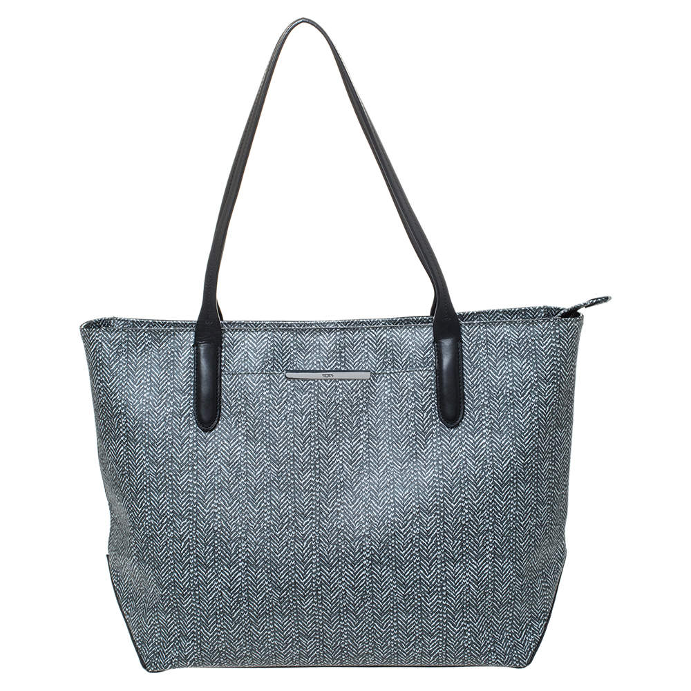 Tumi Grey/Black Coated Canvas and Leather Shopper Tote