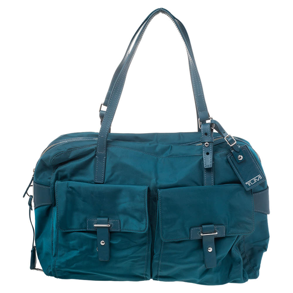 TUMI Blue Nylon and Leather Cortina Boarding Bag