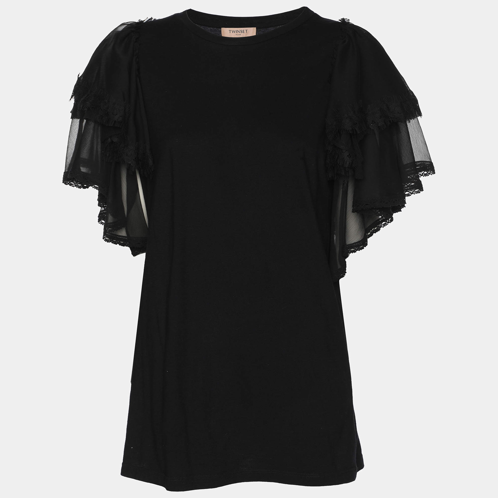 Twinset Black Cotton Ruffled Tops M