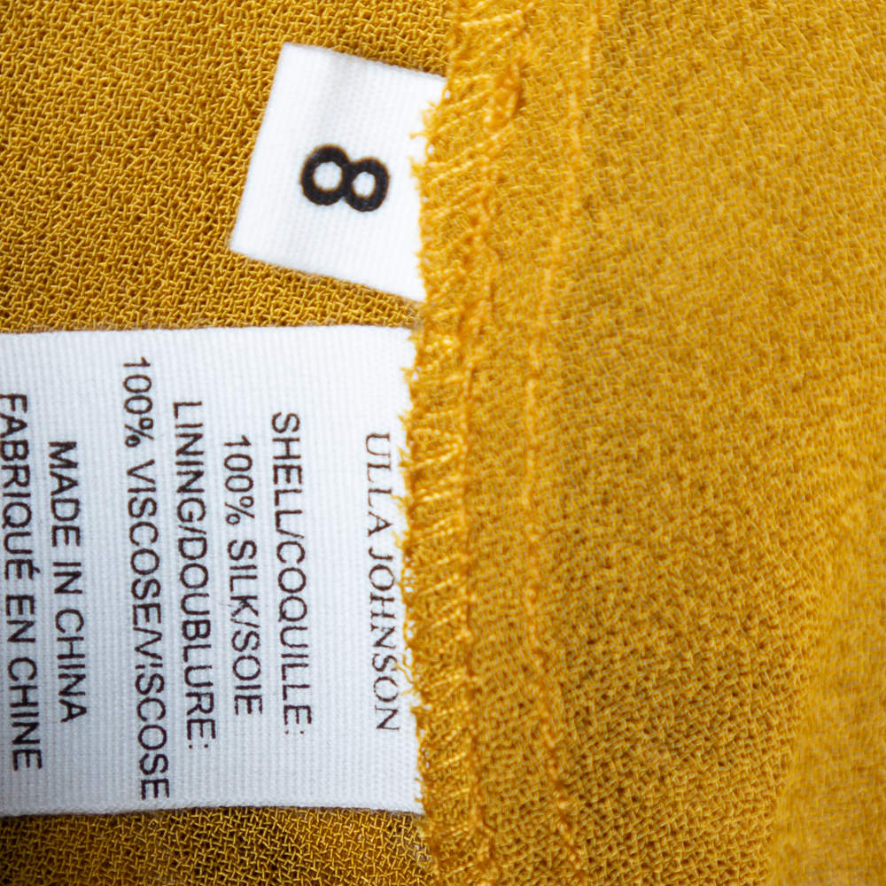 Pre Owned Ulla Johnson Yellow Printed Silk Asymmetric Hem Amabelle Dress M