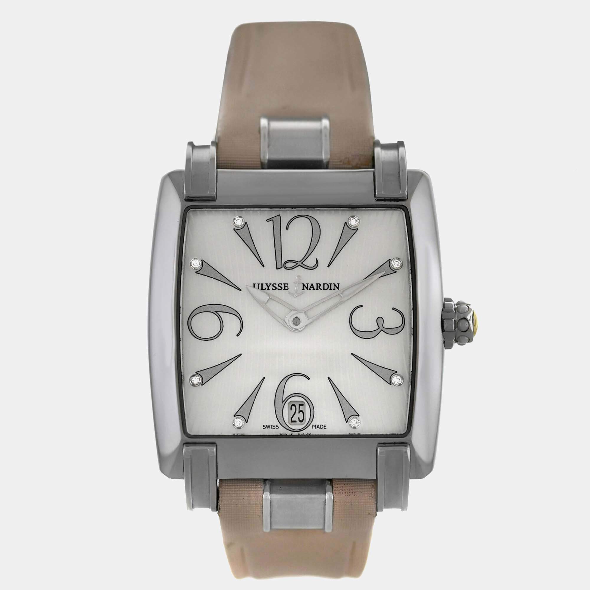 Pre Owned Ulysse Nardin Caprice 133-91 Automatic Mother of Pearl Dial Stainless Steel Diamond Women's Wristwatch 33mm