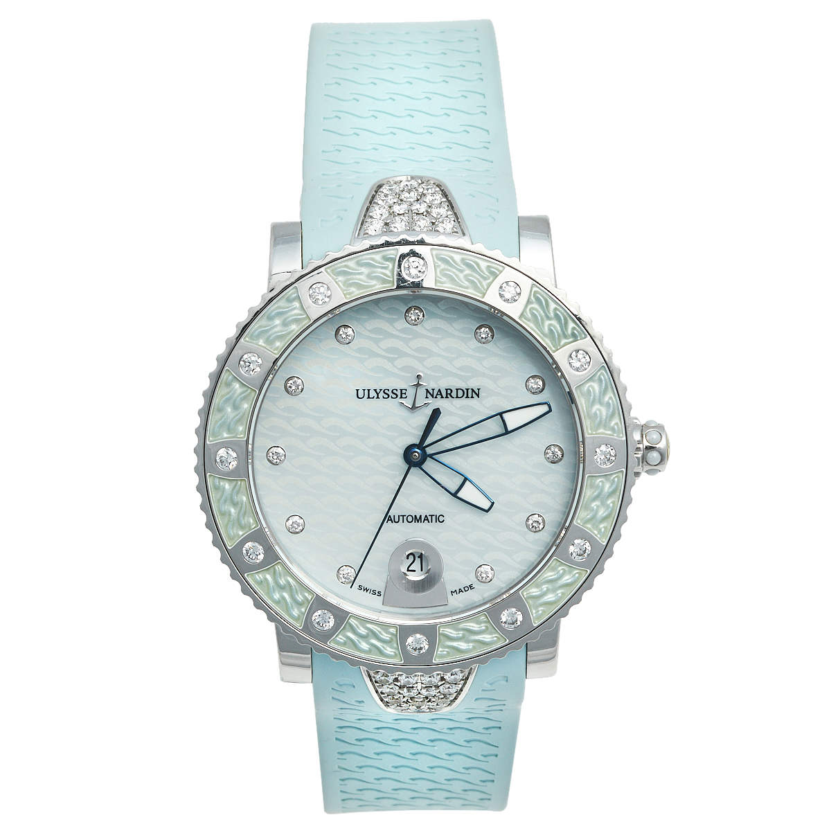 Ulysee Nardin Mother of Pearl Diamond Stainless Steel Rubber Lady Diver 8103-101  Women's Wristwatch 40 mm