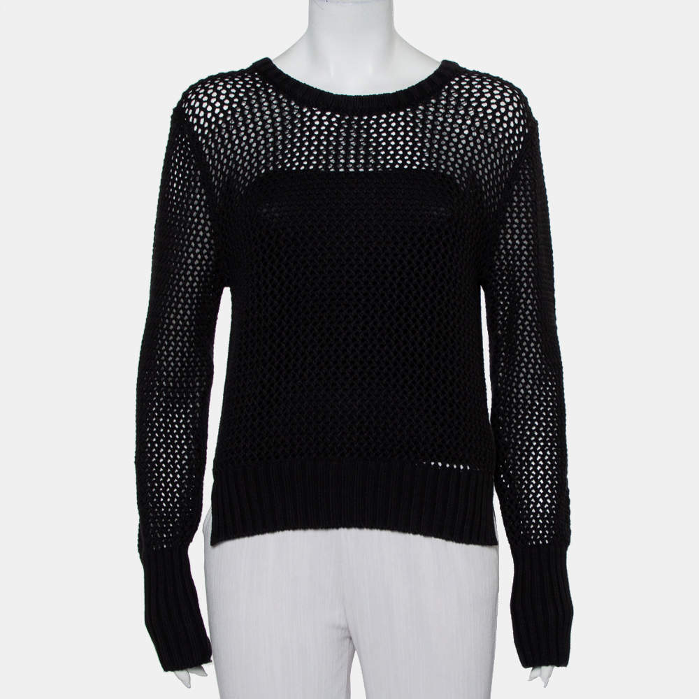 Unconditional Black Cotton Zip Back Mesh Knitted Sweater M 