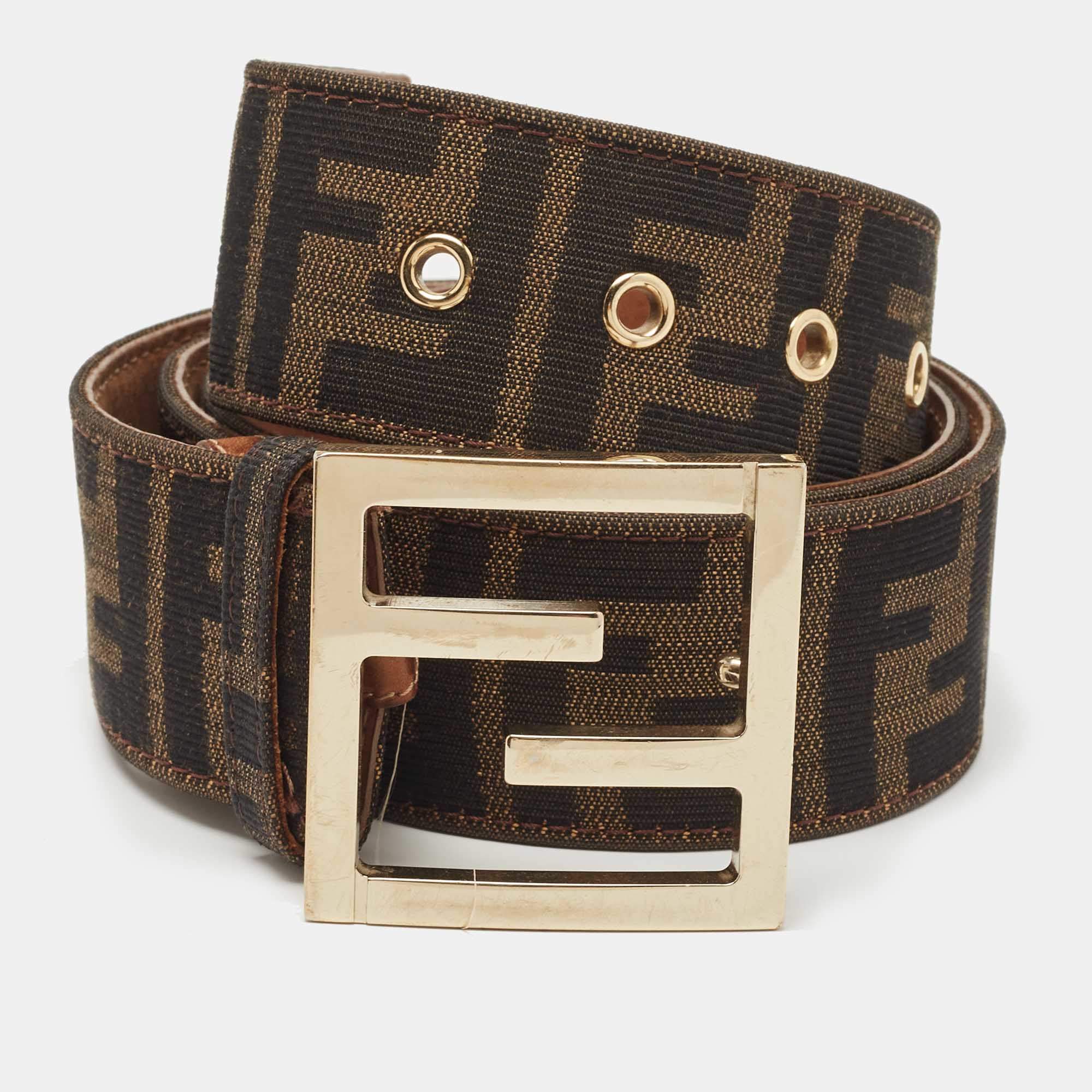 Fendi Tobacco Zucca Canvas and Leather FF Buckle Belt 100CM