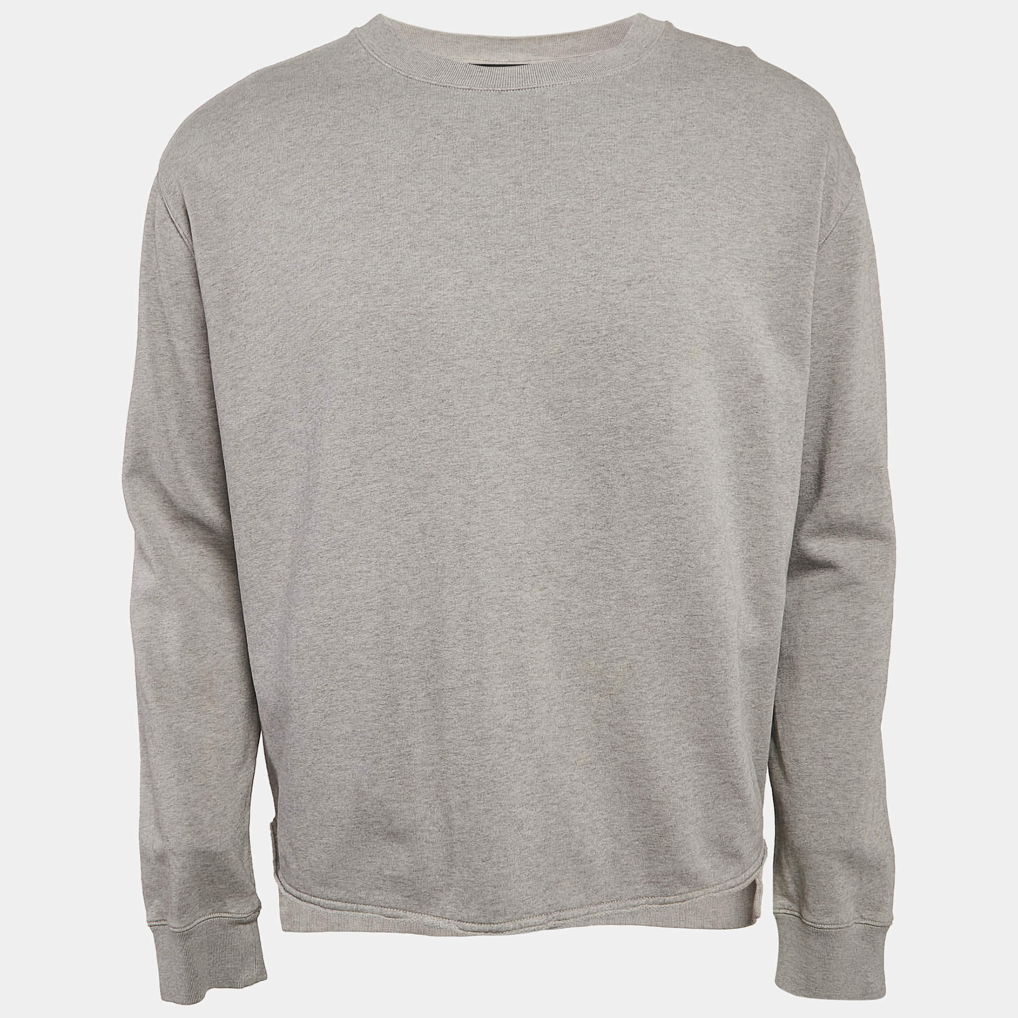 Pre Owned All Saints Grey Cotton Knit Raw Edge Crew Neck Sweatshirt M