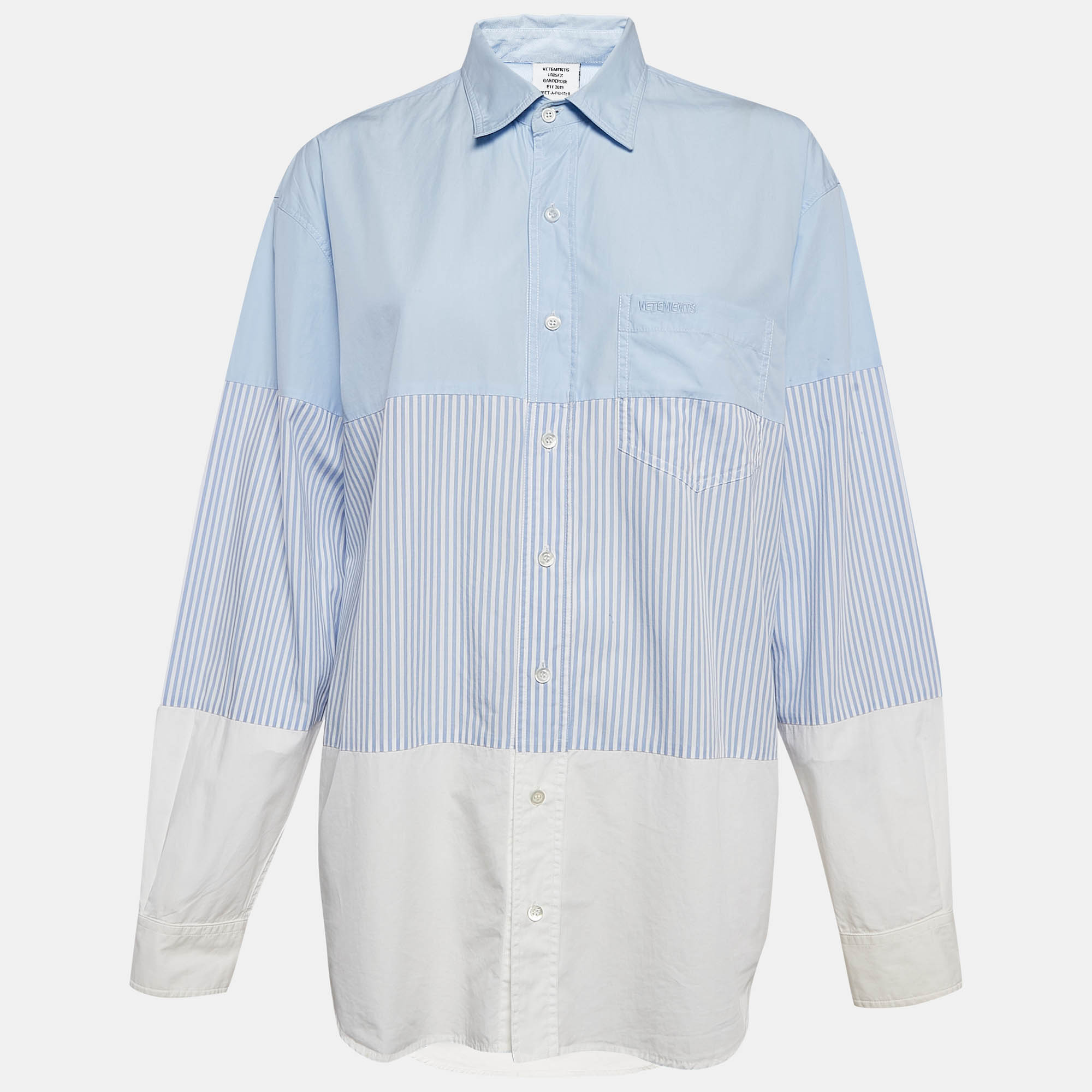 Pre Owned Vetements Blue Striped Cotton Triple Classic Shirt S