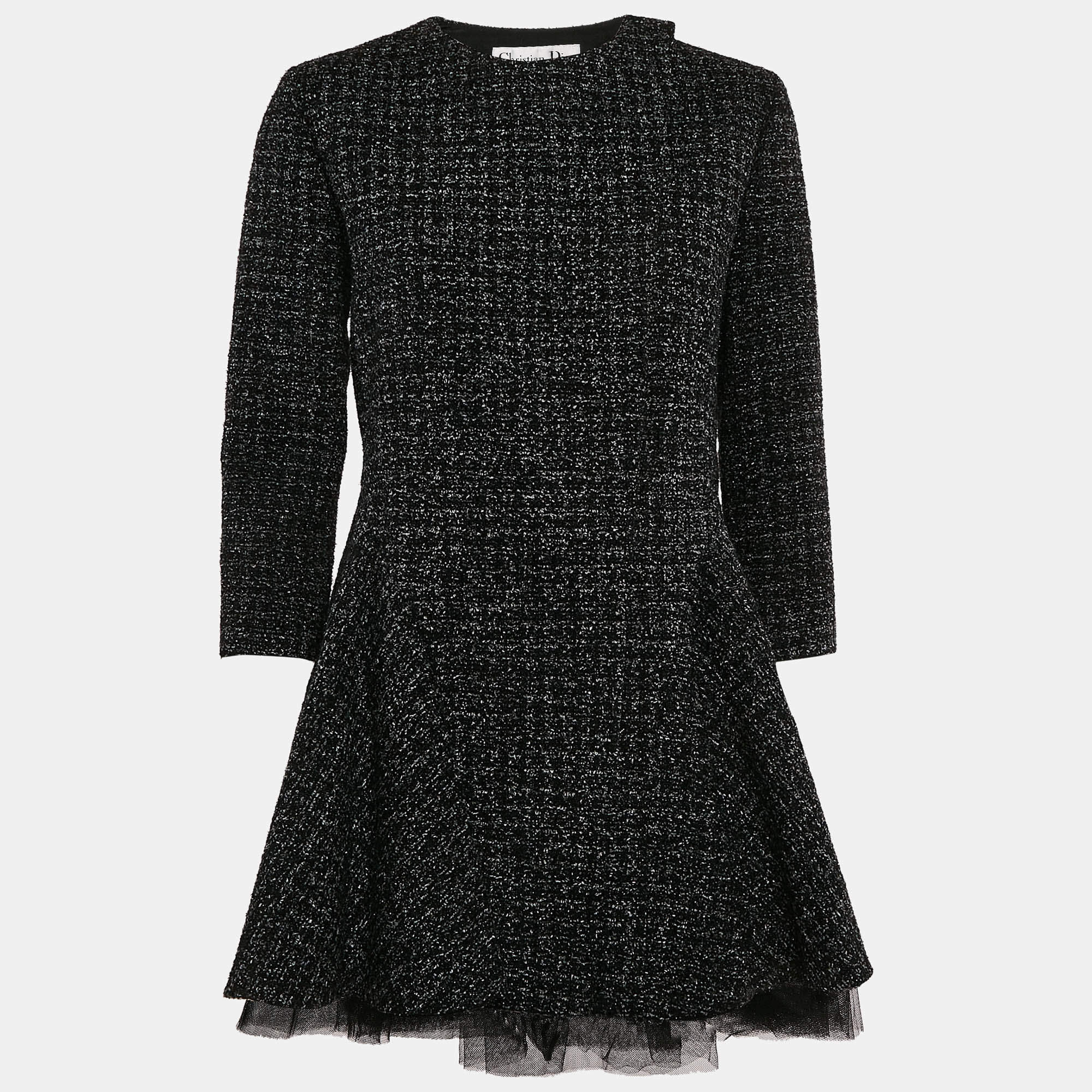 Christian Dior Black Tweed Flared Jacket M