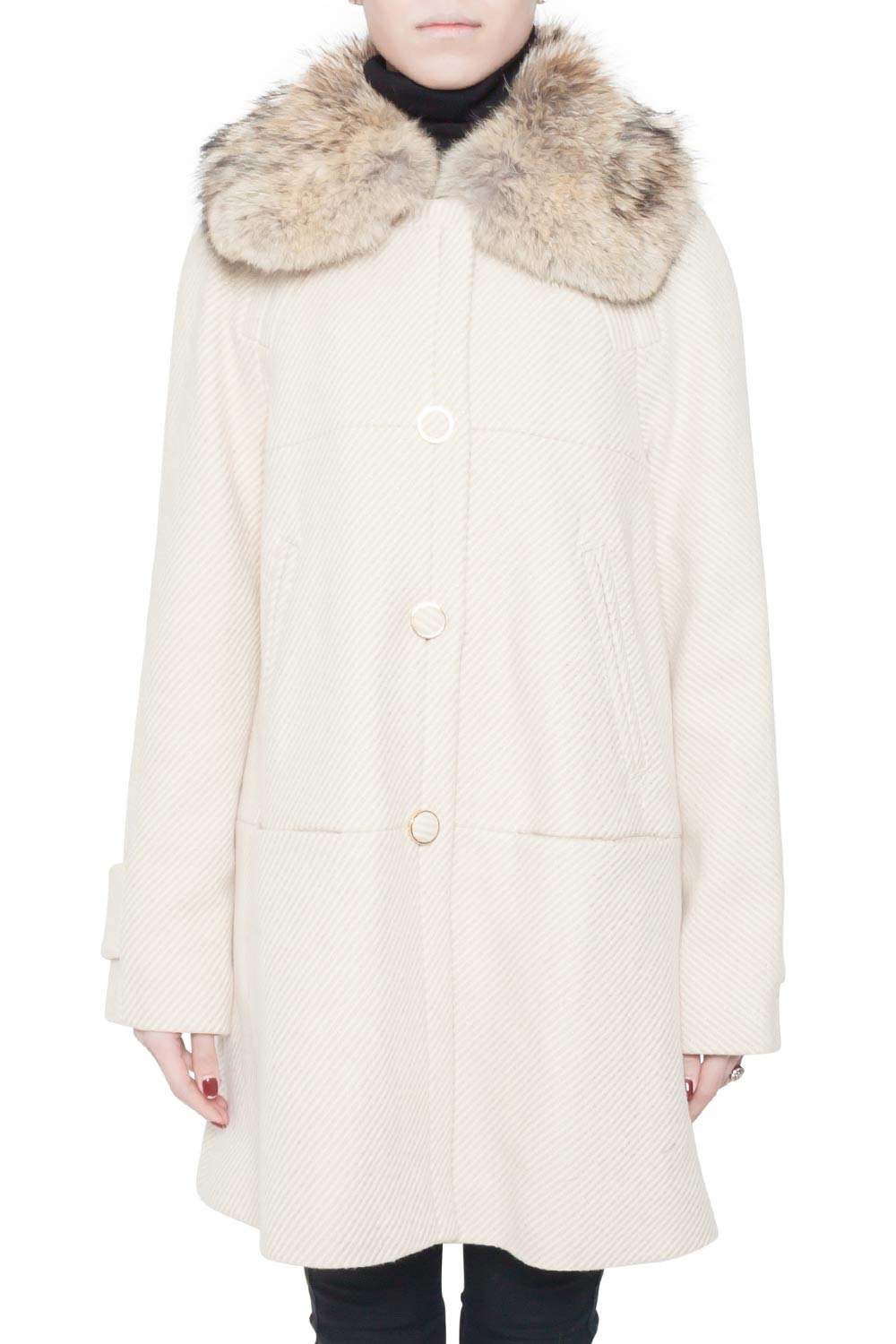 Pre Owned Tory Burch Cream Lurex Insert Fur Collar Detail Ivan Long Coat S