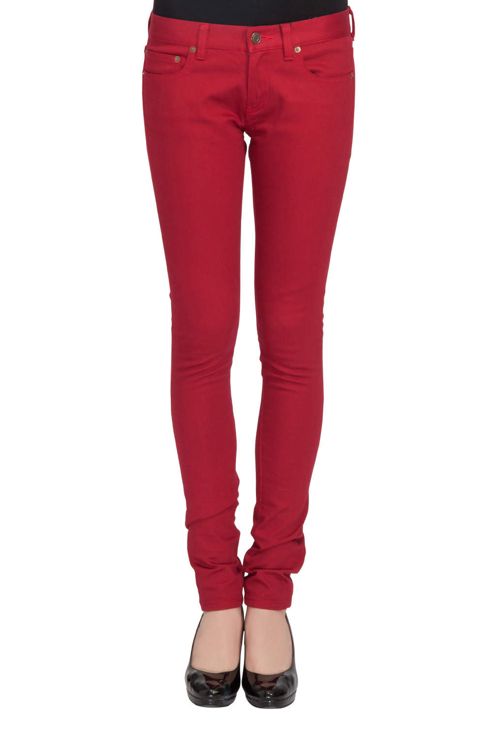 red denim skinny jeans