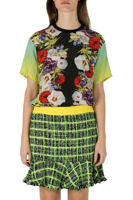 Versace Multicolor Floral Print Silk Ombre Sleeve Detail Crew Neck T Shirt M