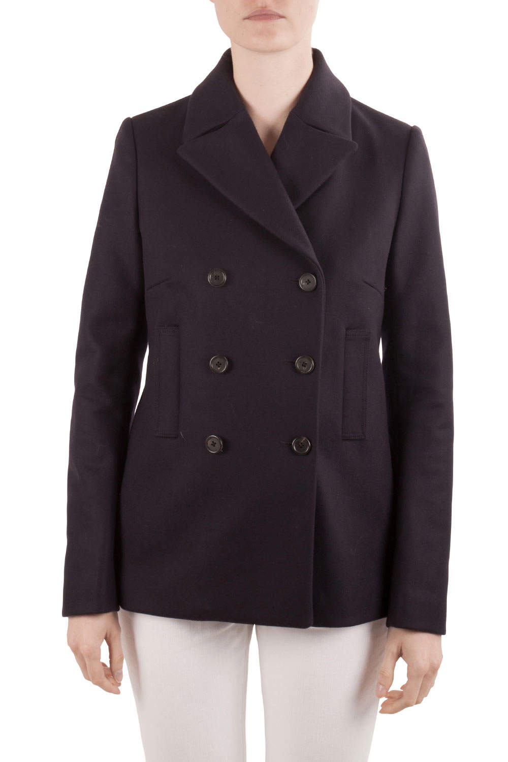 Joseph Navy Blue Felted Wool Double Breasted Yosh Pea Coat M