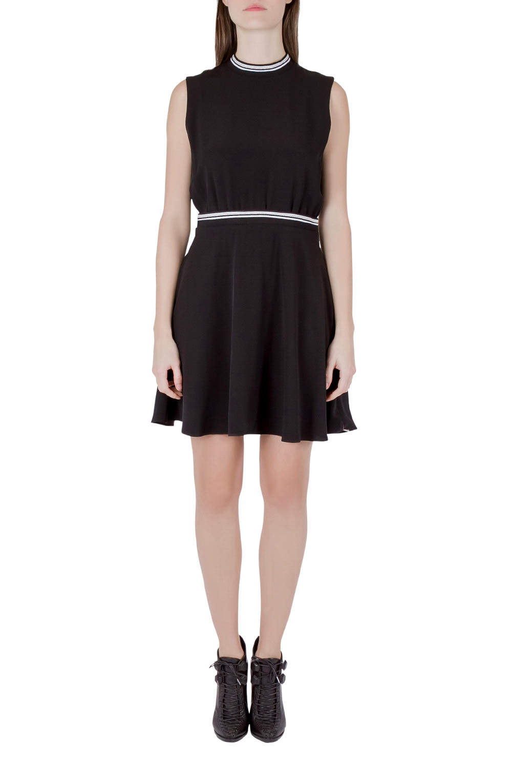 Pre Owned Victoria Victoria Beckham Black Crepe Ribbed Trim Sleeveless Mini Dress M