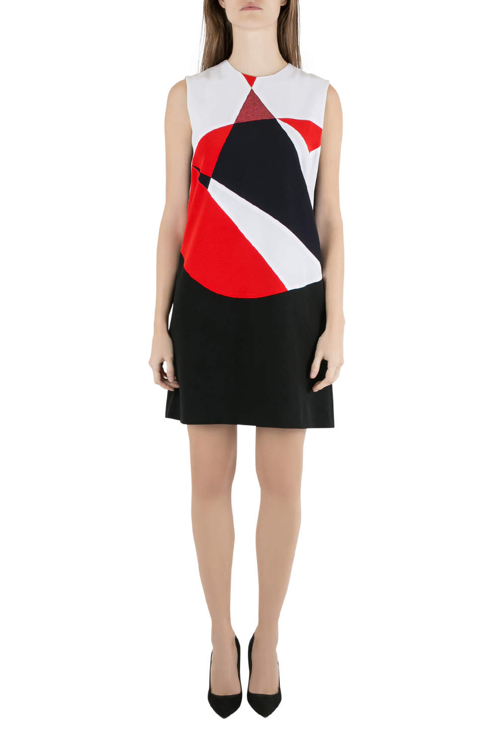 Victoria Victoria Beckham Colorblock Lamé Trim Panelled Sleeveless Shift Dress M