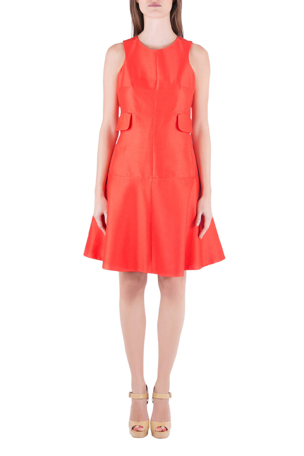 Carven Tangerine Cotton Silk Drop Waist Sleeveless Dress L