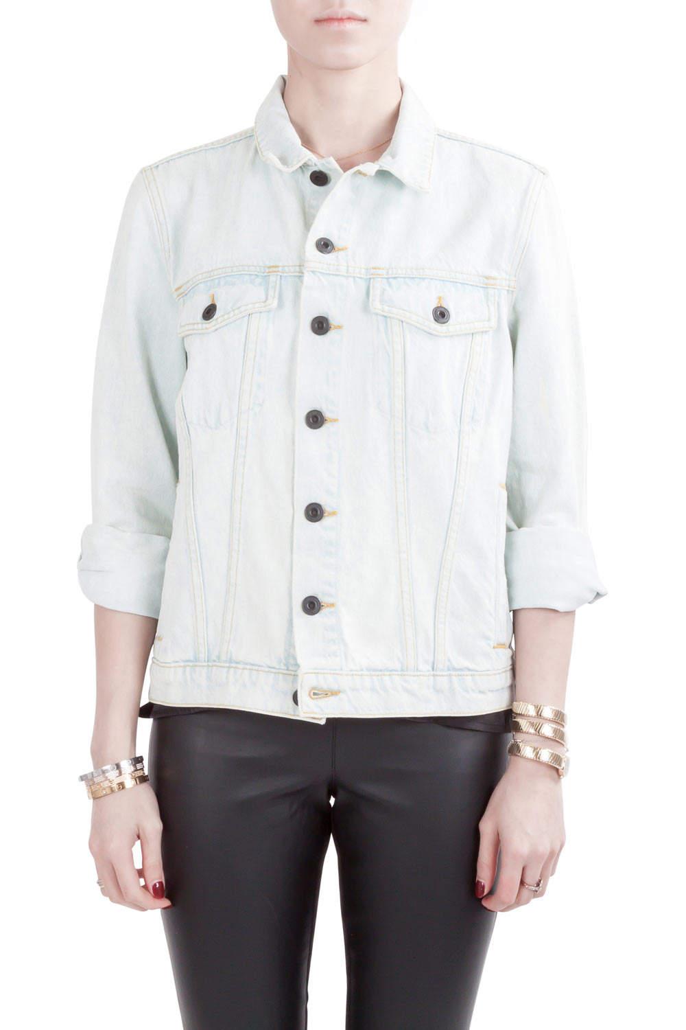 Pre Owned Proenza Schouler Indigo Bleach Effect Denim Button Front Jacket S