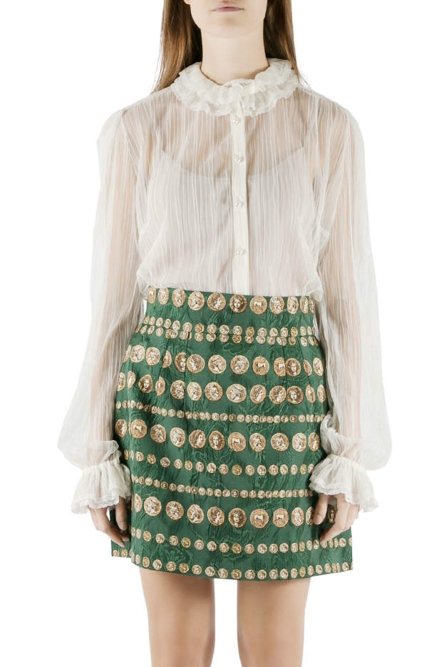 مملوكة مسبقًا قميص دولتشي أند غابانا تول شفاف ياقة طبقات أكمام طويلة كريمي M