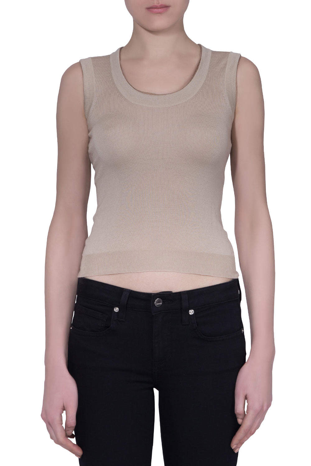 Pre Owned Prada Sand Brown Silk Wool Knit Sleeveless Top S