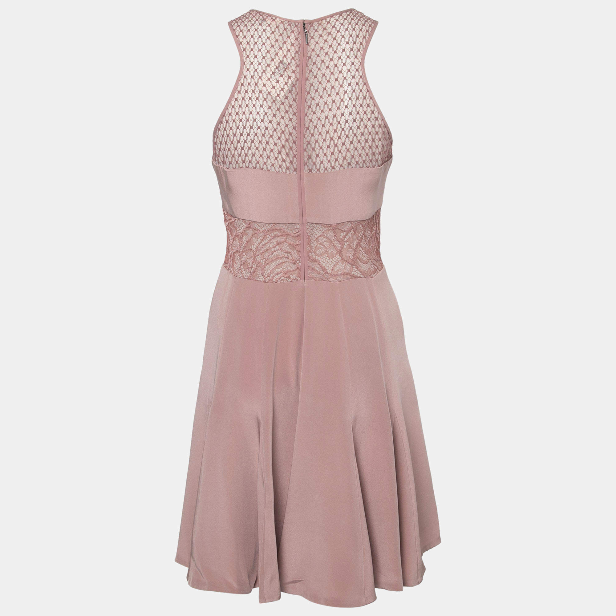 Rebecca Taylor Blush Pink Silk Lace Insert Pleated Cocktail Dress