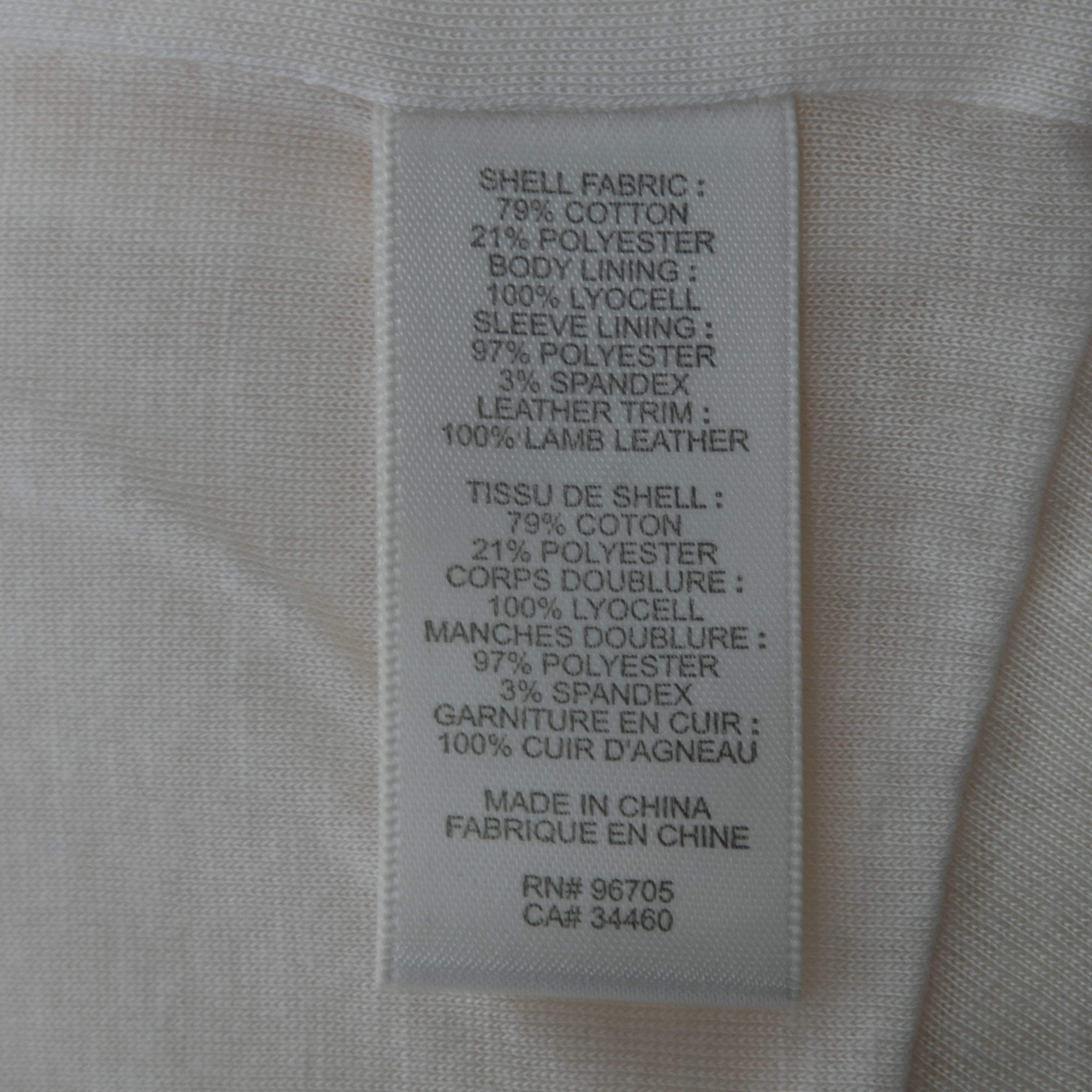 Rebecca Taylor Chalk White Double Face Cotton Jersey Zip Front Jacket M