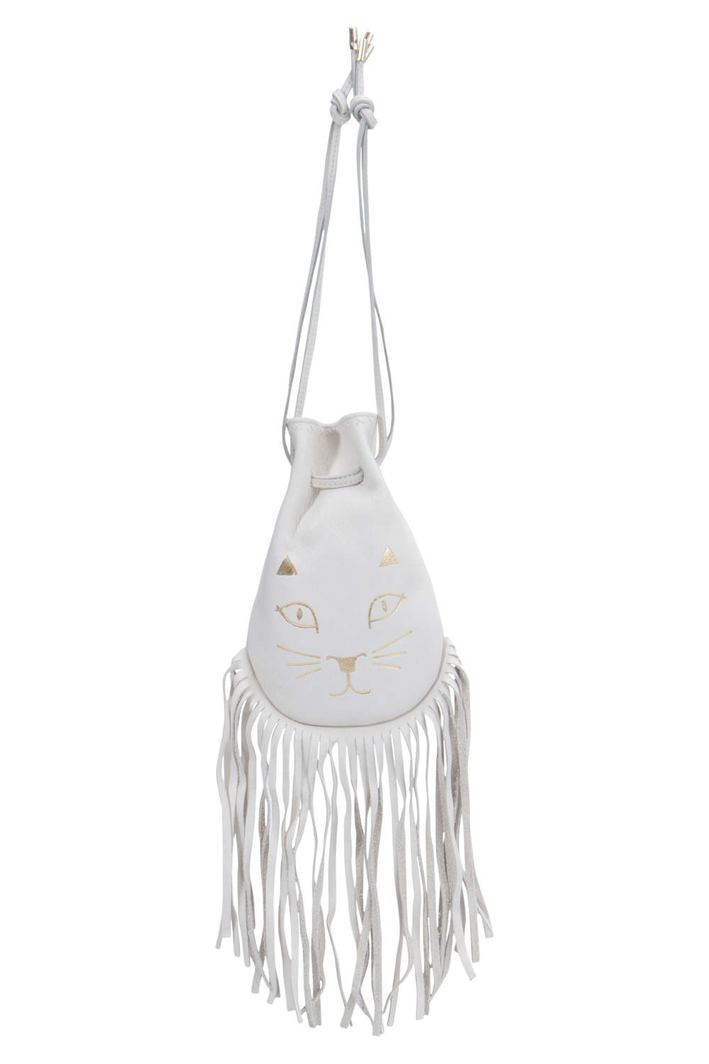 Pre Owned Charlotte Olympia Off White Leather Kitty Pochette