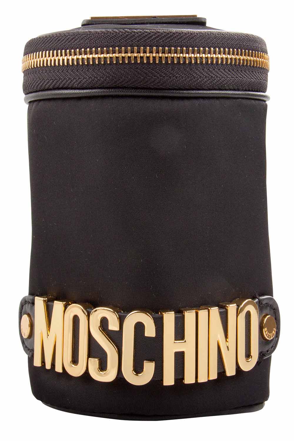 Pre Owned Moschino Black Nylon Logo Embellished Round Clutch