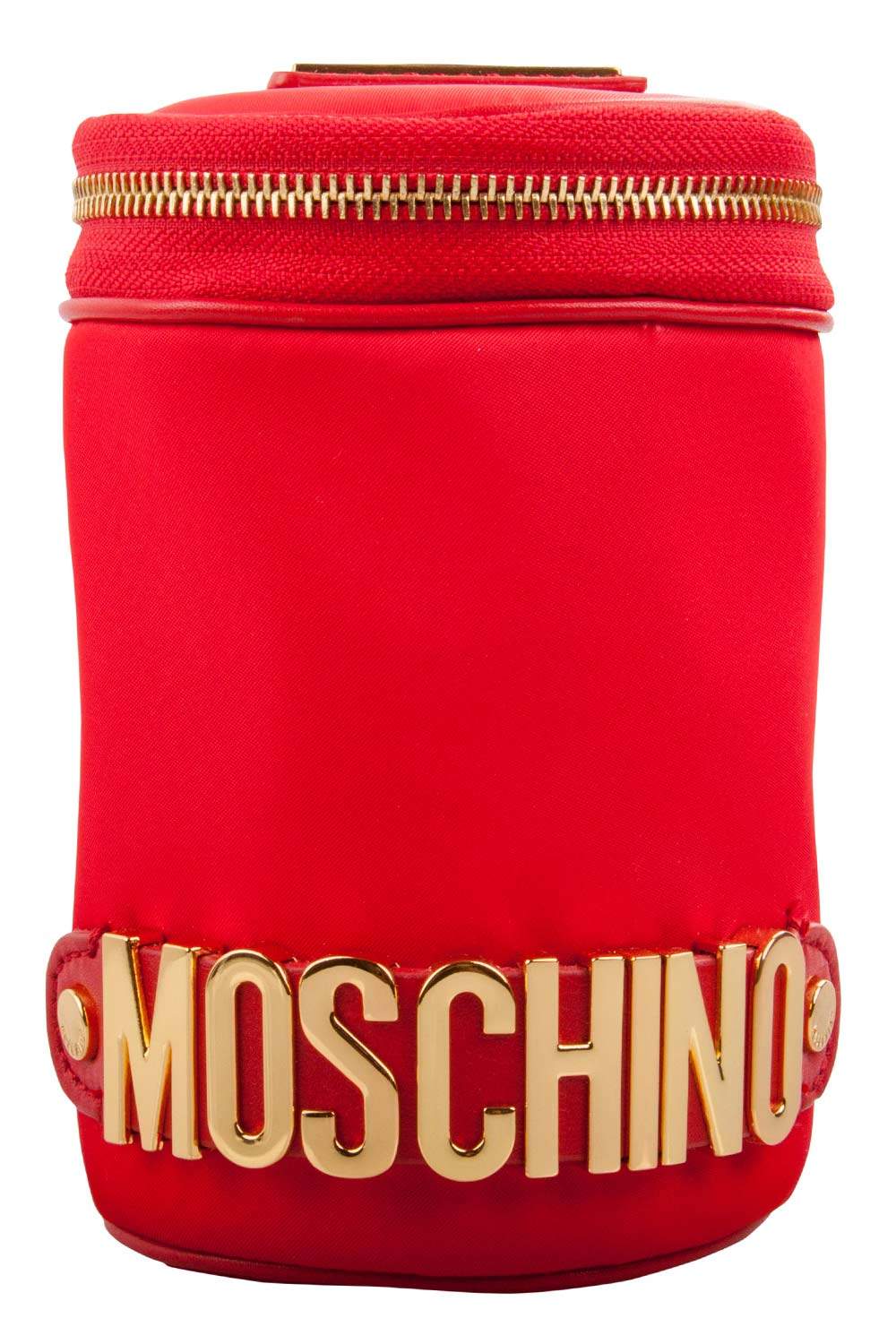 Pre Owned Moschino Red Nylon Logo Embellished Round Clutch