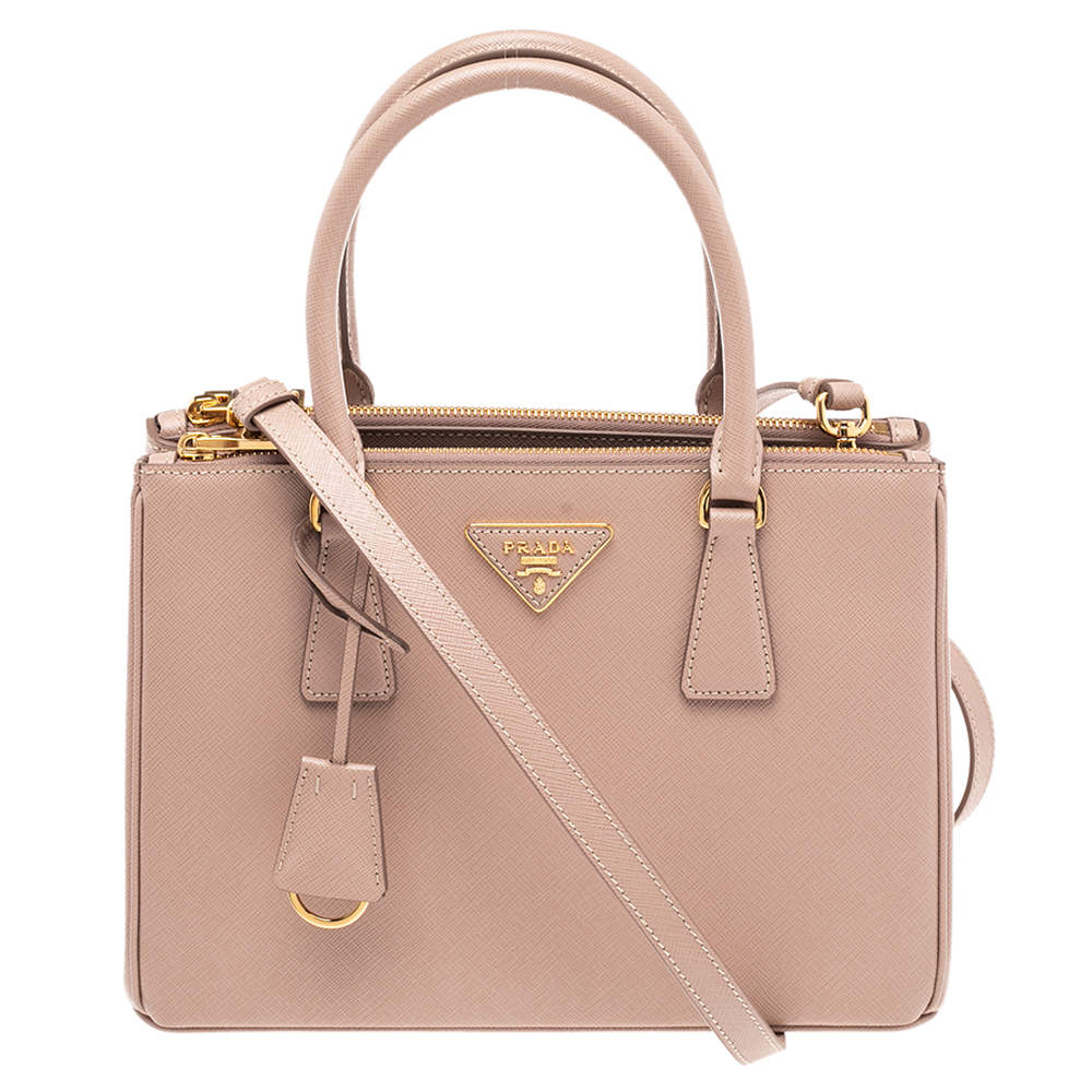 Pre Owned Prada White Saffiano Lux Leather Small Galleria Double Zip Tote