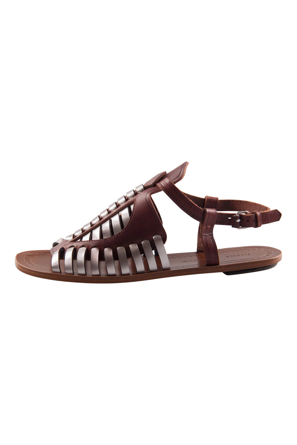 Pre Owned Proenza Schouler Brown Leather Cut Out Ankle Strap Flat Sandals Size 37