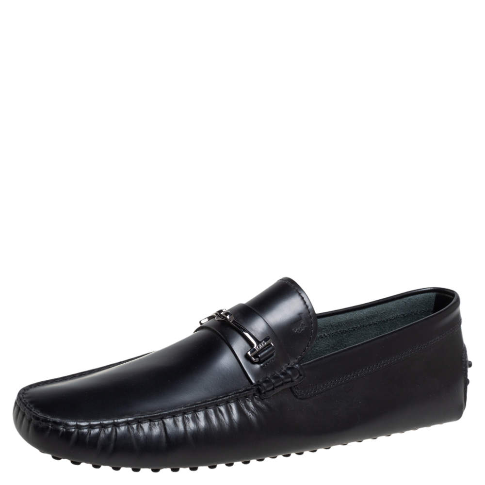 Pre Owned Tod's Black Leather Double T Penny Loafers Size 47